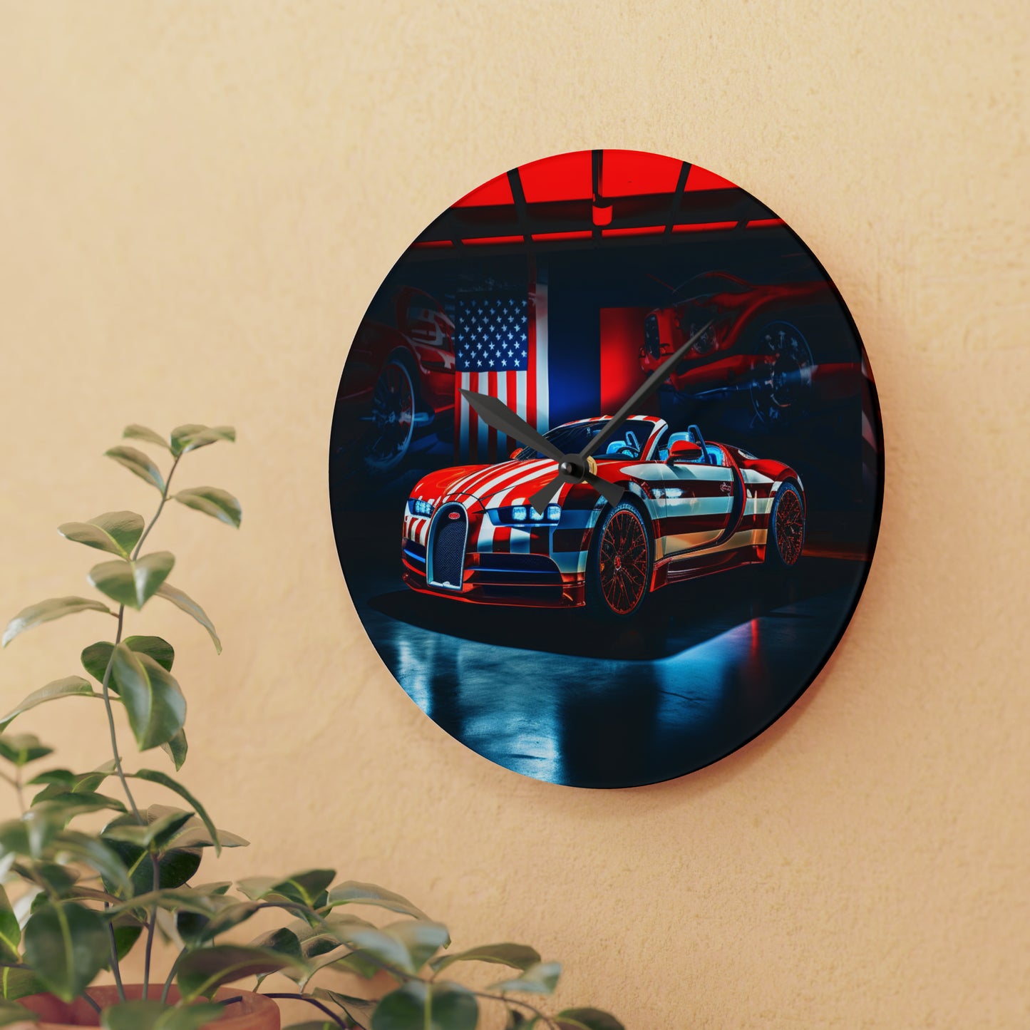 Acrylic Wall Clock Macro Bugatti American Flag 2