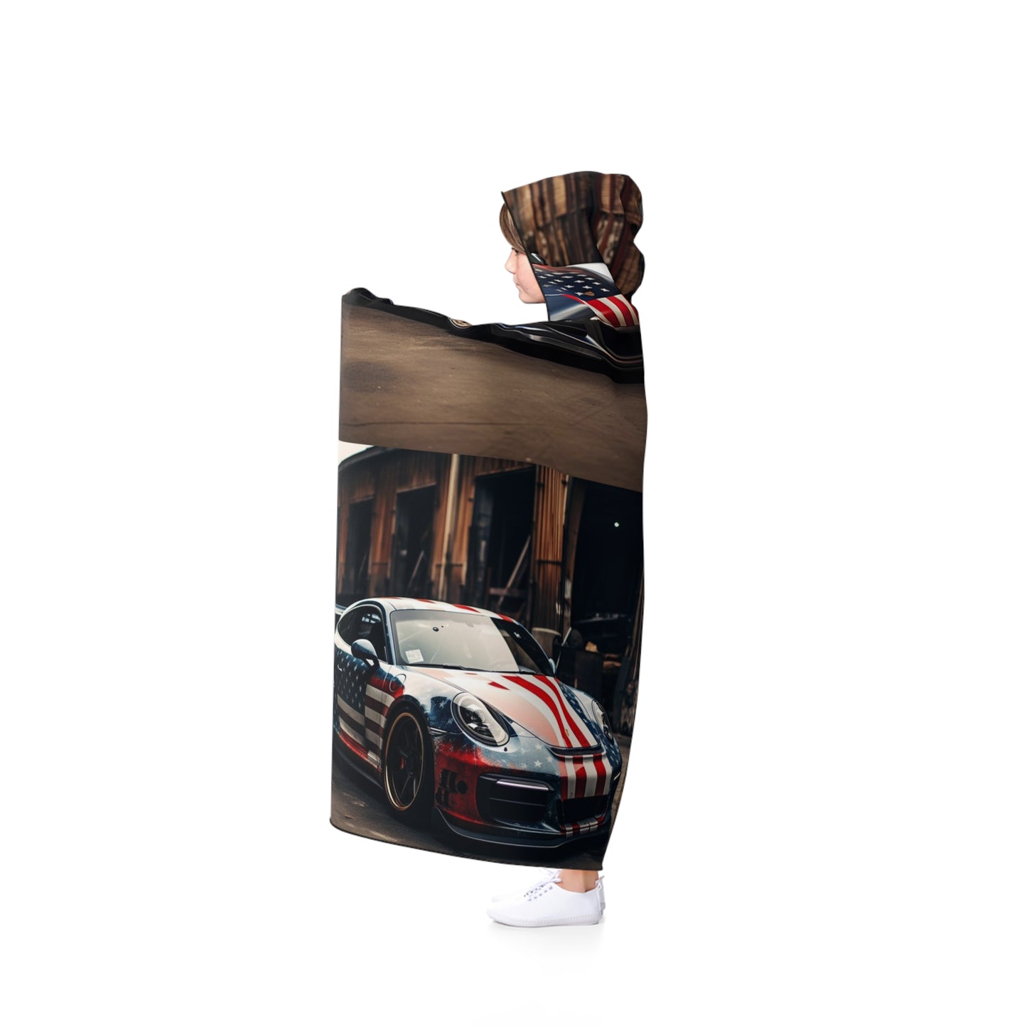 Hooded Blanket American Flag Porsche 5