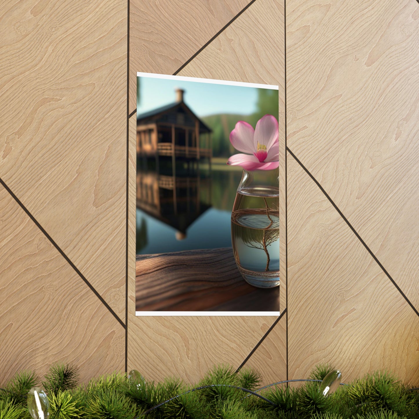 Premium Matte Vertical Posters Magnolia in a Glass vase 1