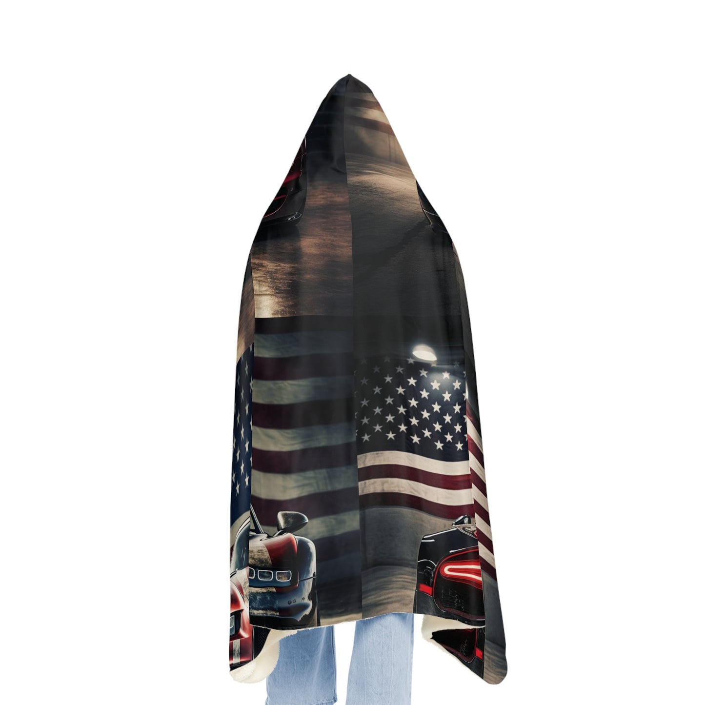 Snuggle Hooded Blanket American Flag Background Bugatti 5