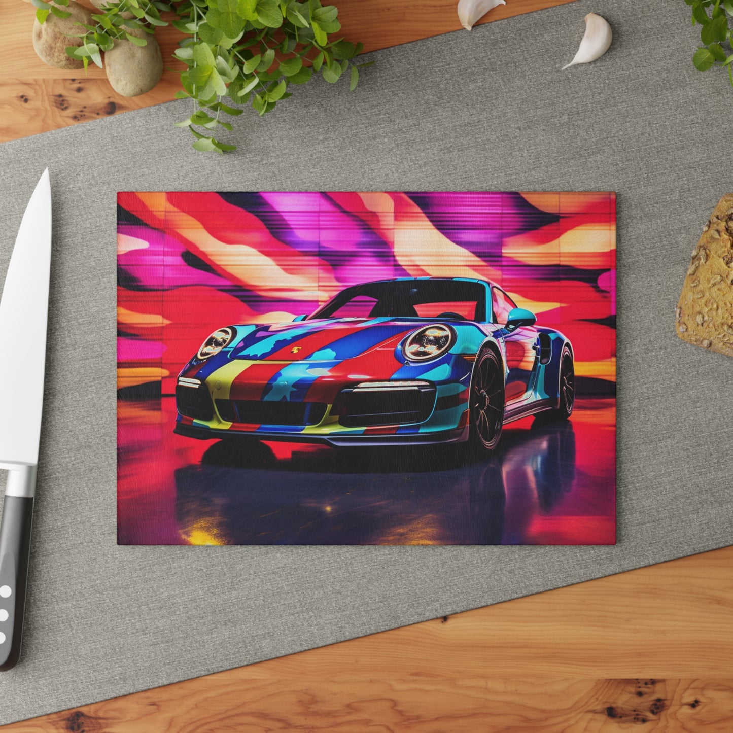 Glass Cutting Board Macro American Flag Porsche 1