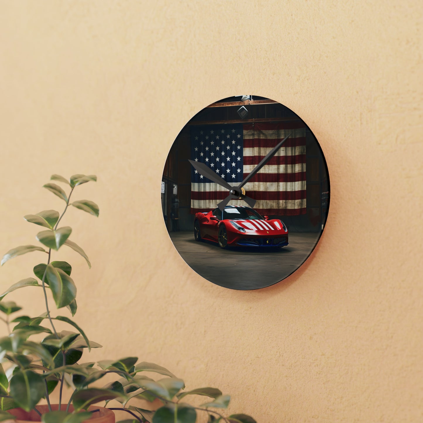 Acrylic Wall Clock American Flag Farrari 4