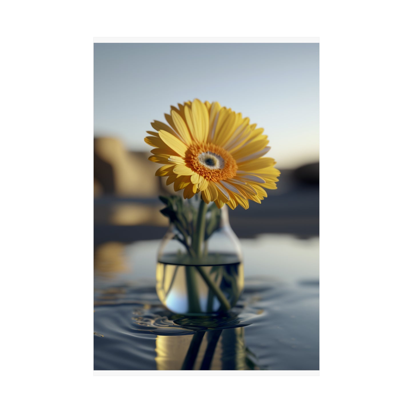 Premium Matte Vertical Posters yello Gerbera glass 4