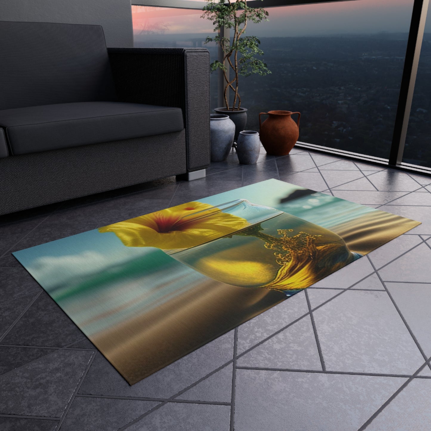 Outdoor Rug  Yellow Hibiscus glass 1