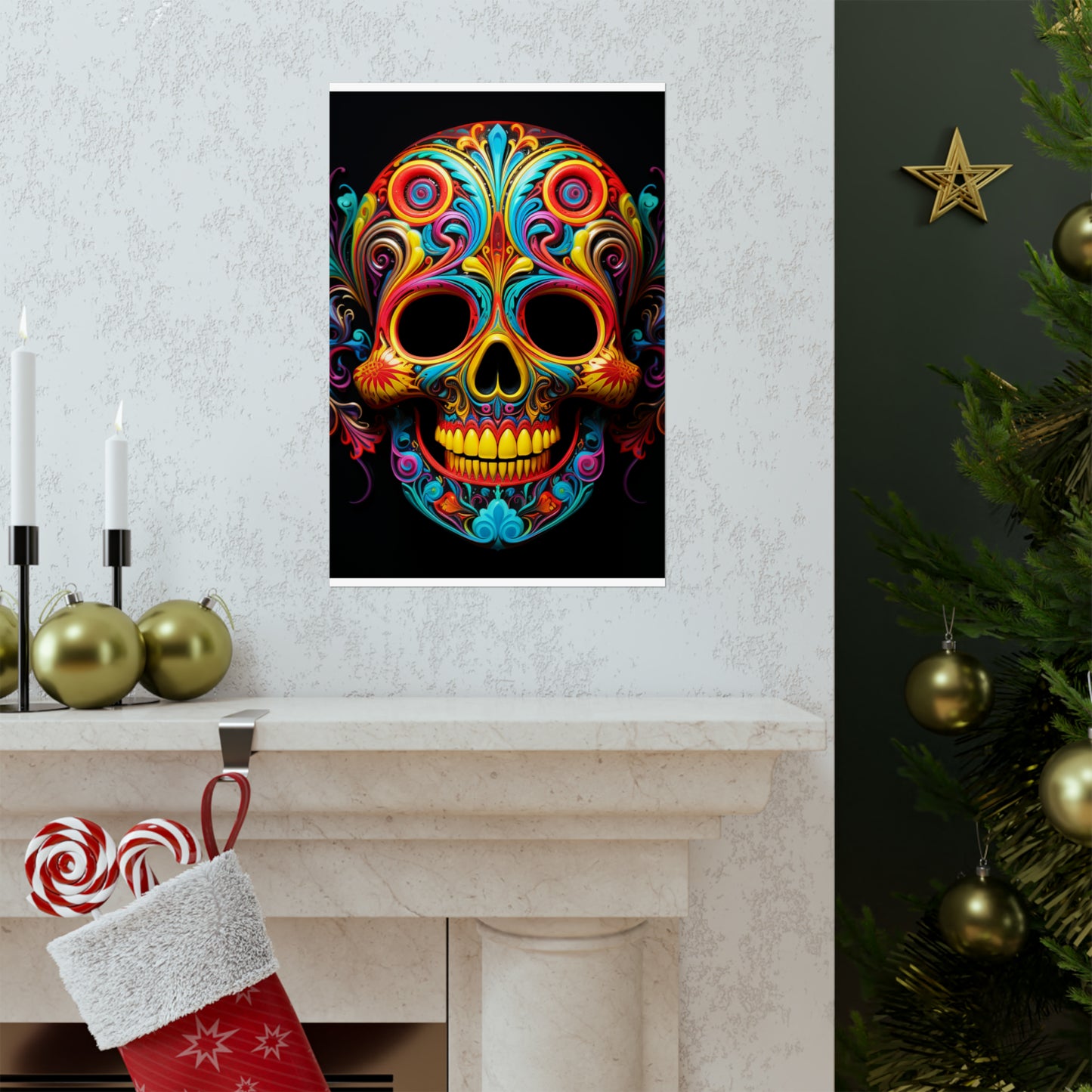 Premium Matte Vertical Posters Macro Skull Color 1