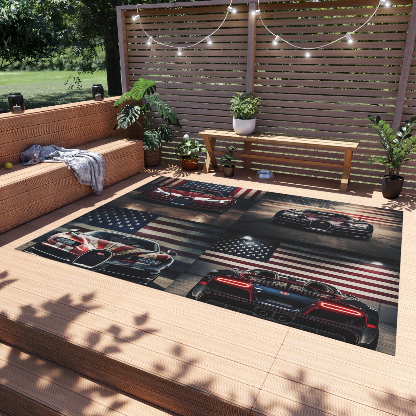 Outdoor Rug  American Flag Background Bugatti 5