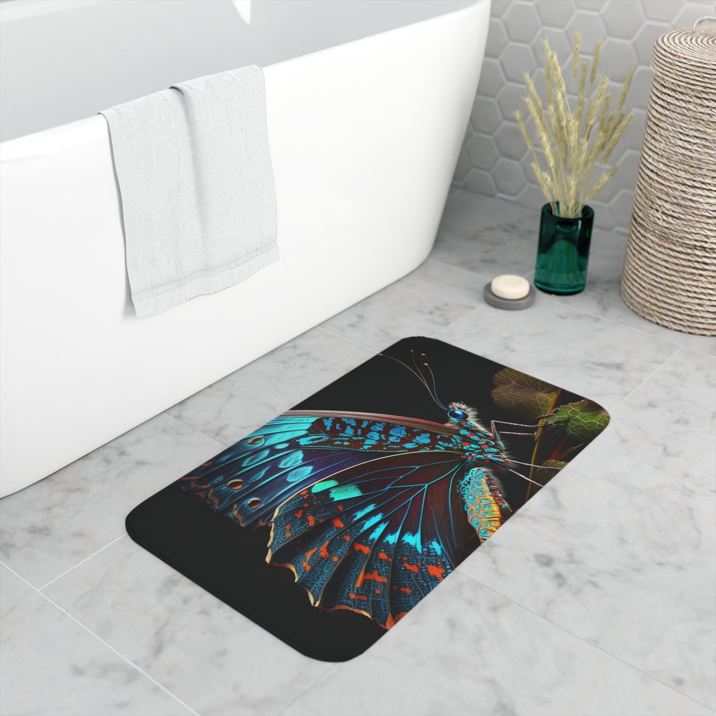 Memory Foam Bath Mat Hue Neon Butterfly 2