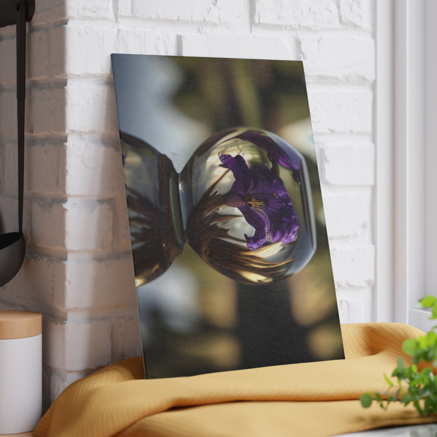 Glass Cutting Board Purple Iris in a vase 2