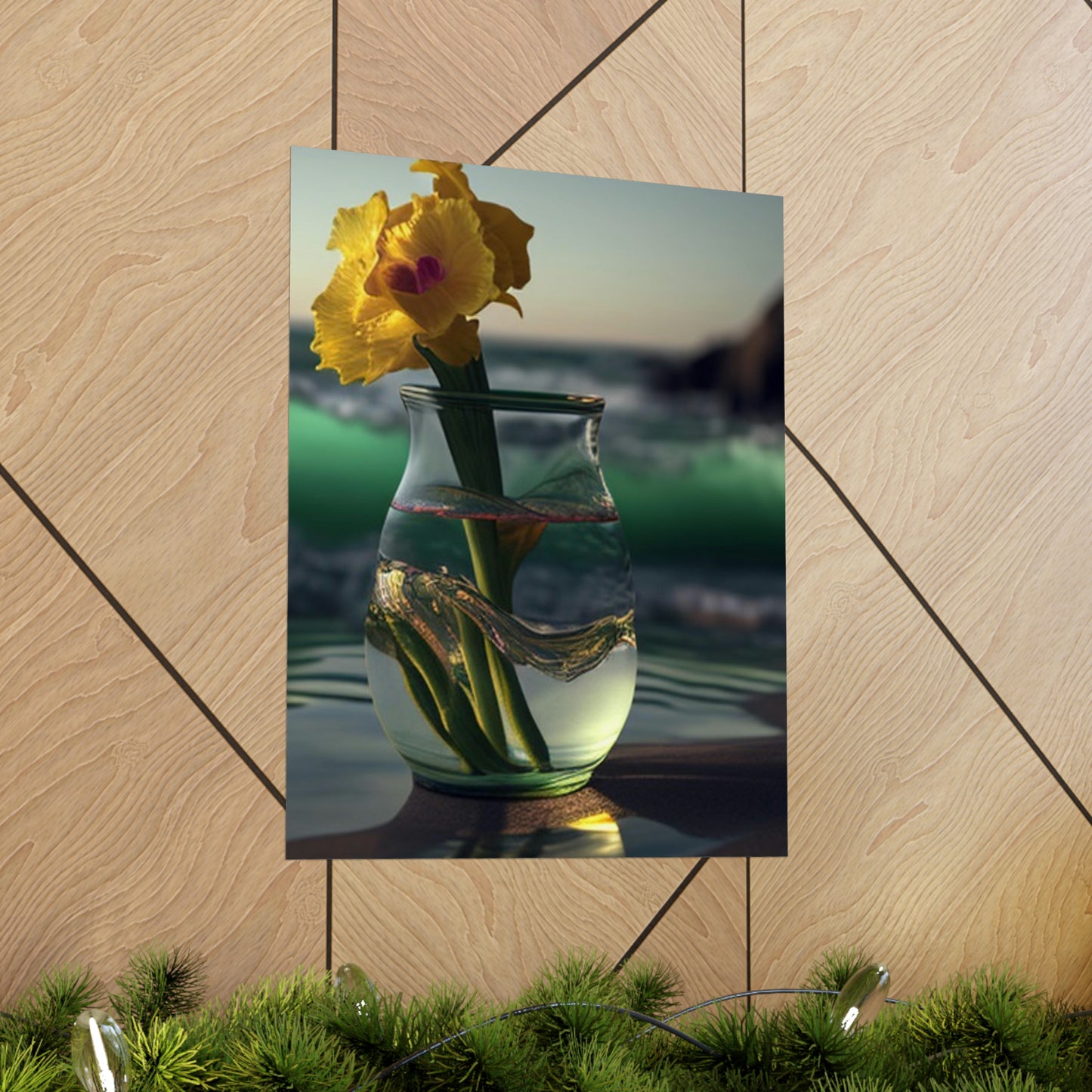 Premium Matte Vertical Posters Yellow Gladiolus glass 1