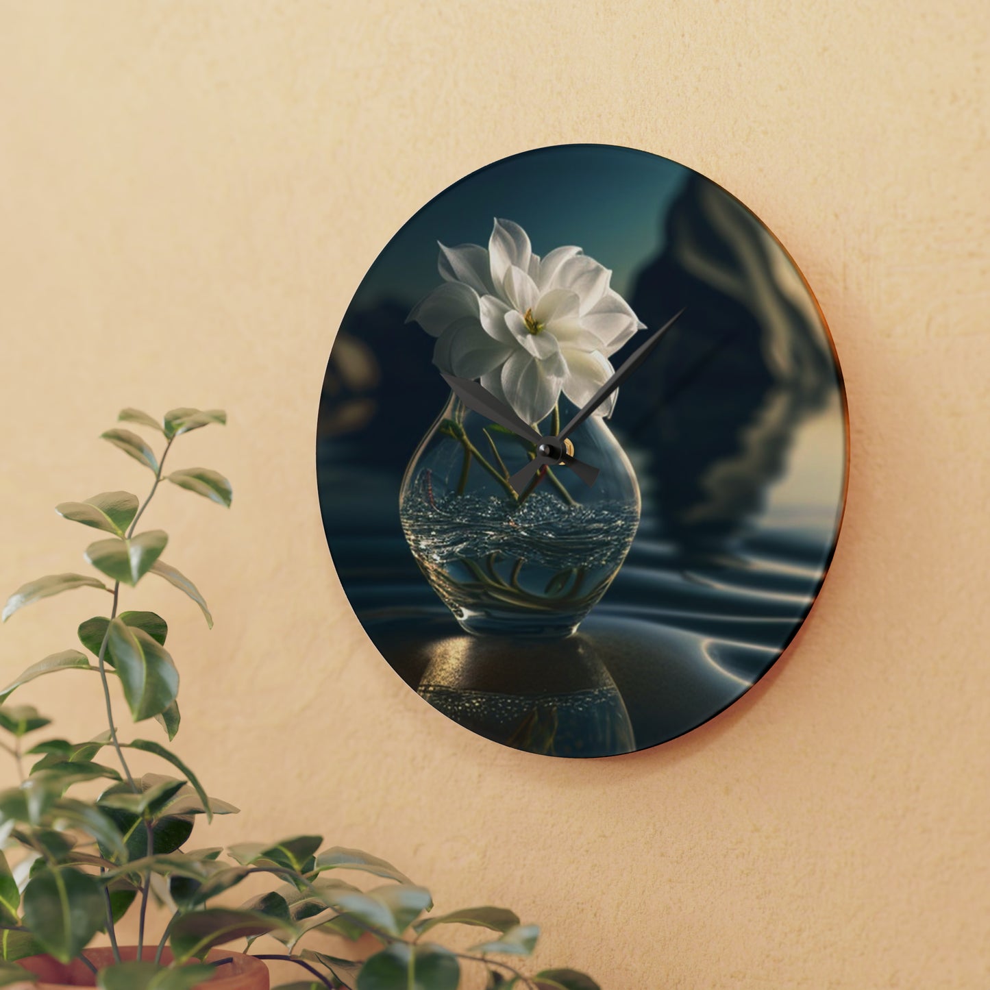 Acrylic Wall Clock Jasmine glass vase 4