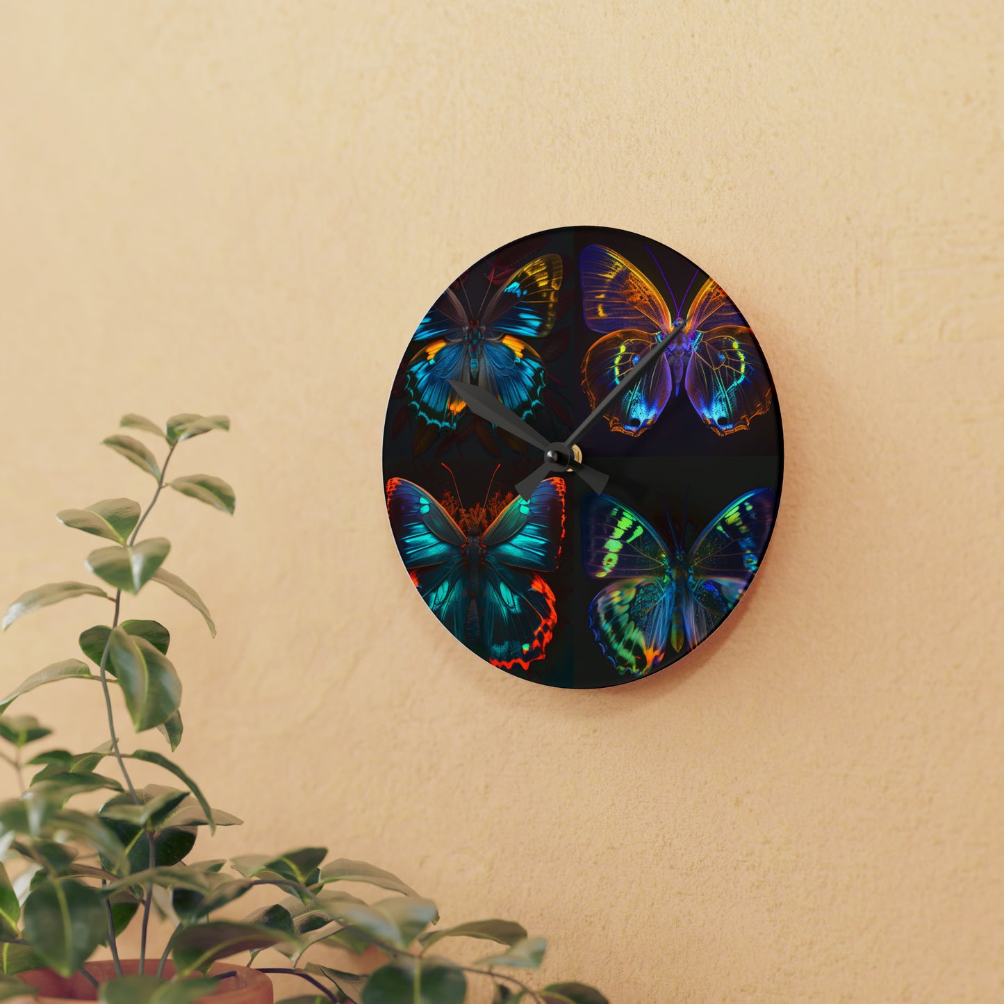 Acrylic Wall Clock Neon Butterfly Flair 5