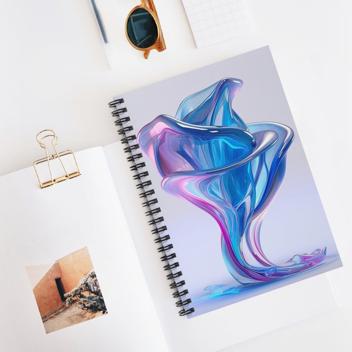 Spiral Notebook - Ruled Line Pink & Blue Tulip Rose 2