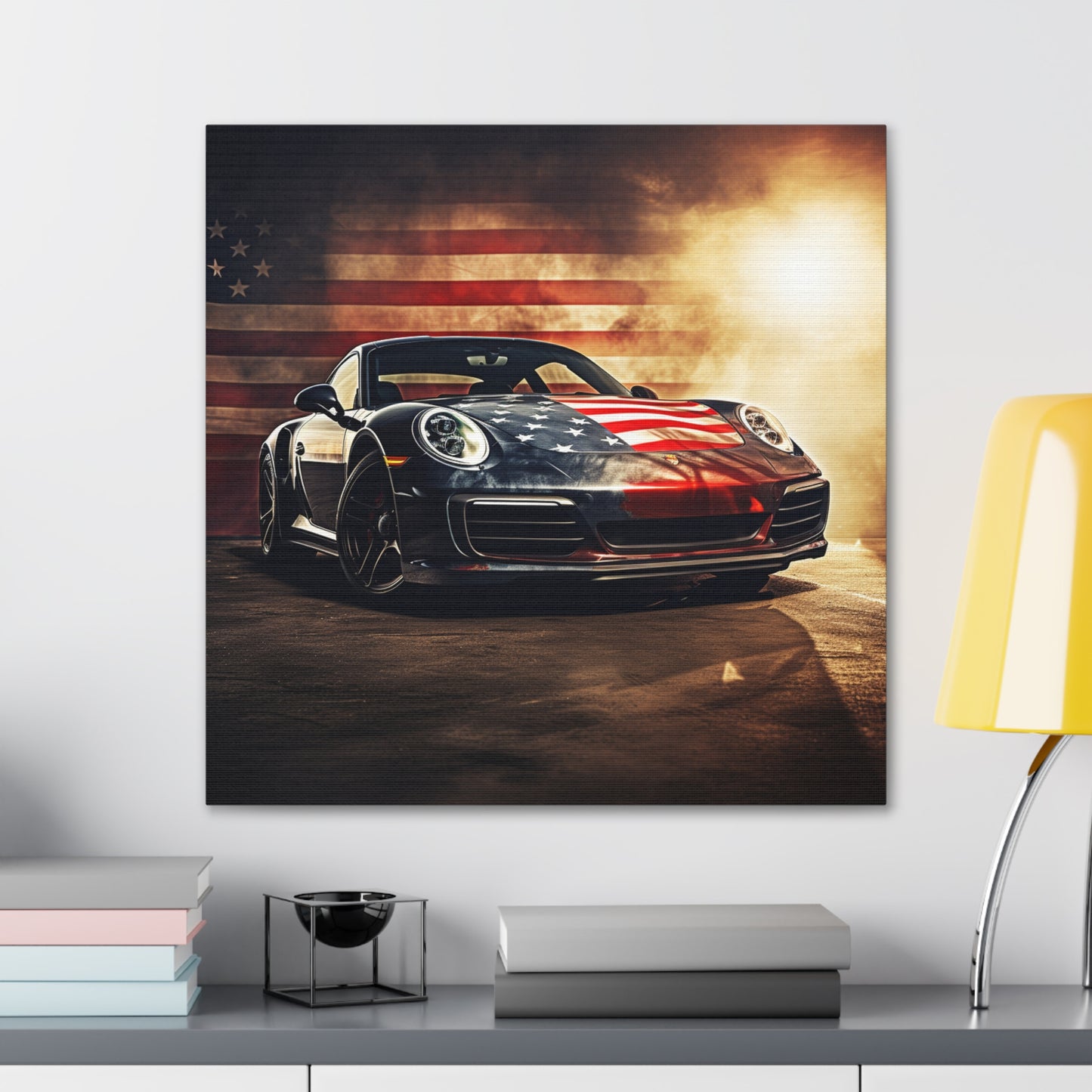 Canvas Gallery Wraps Abstract American Flag Background Porsche 1