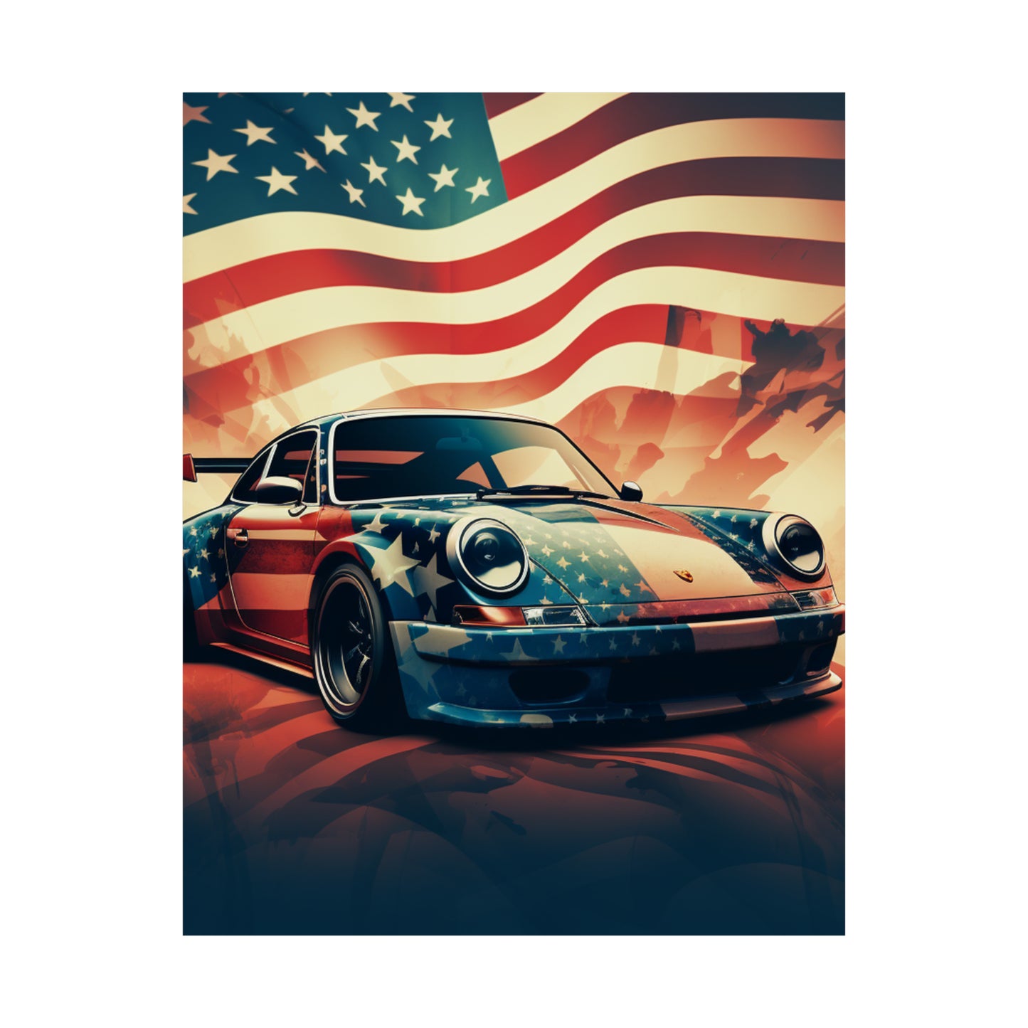 Premium Matte Vertical Posters Abstract American Flag Background Porsche 4