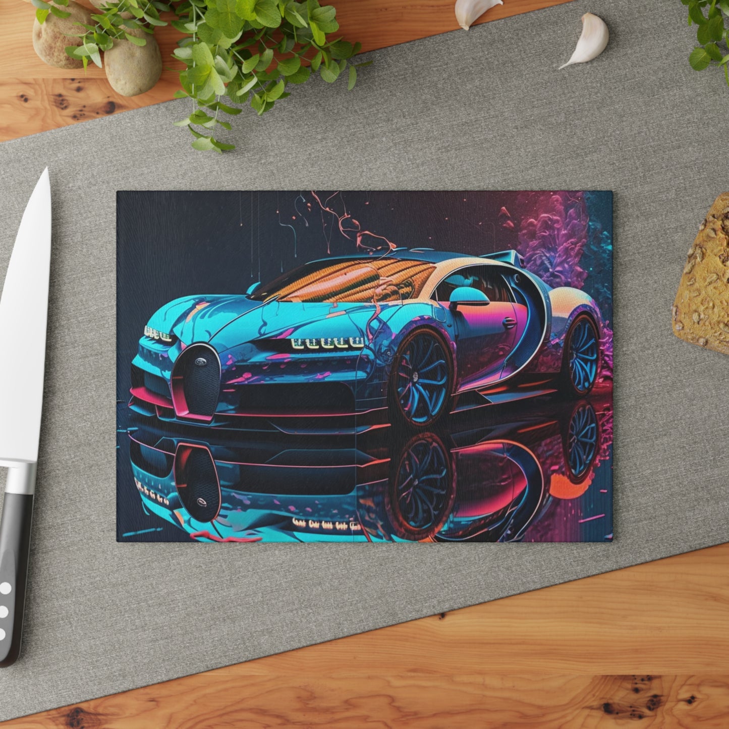 Glass Cutting Board Bugatti Neon Chiron 4