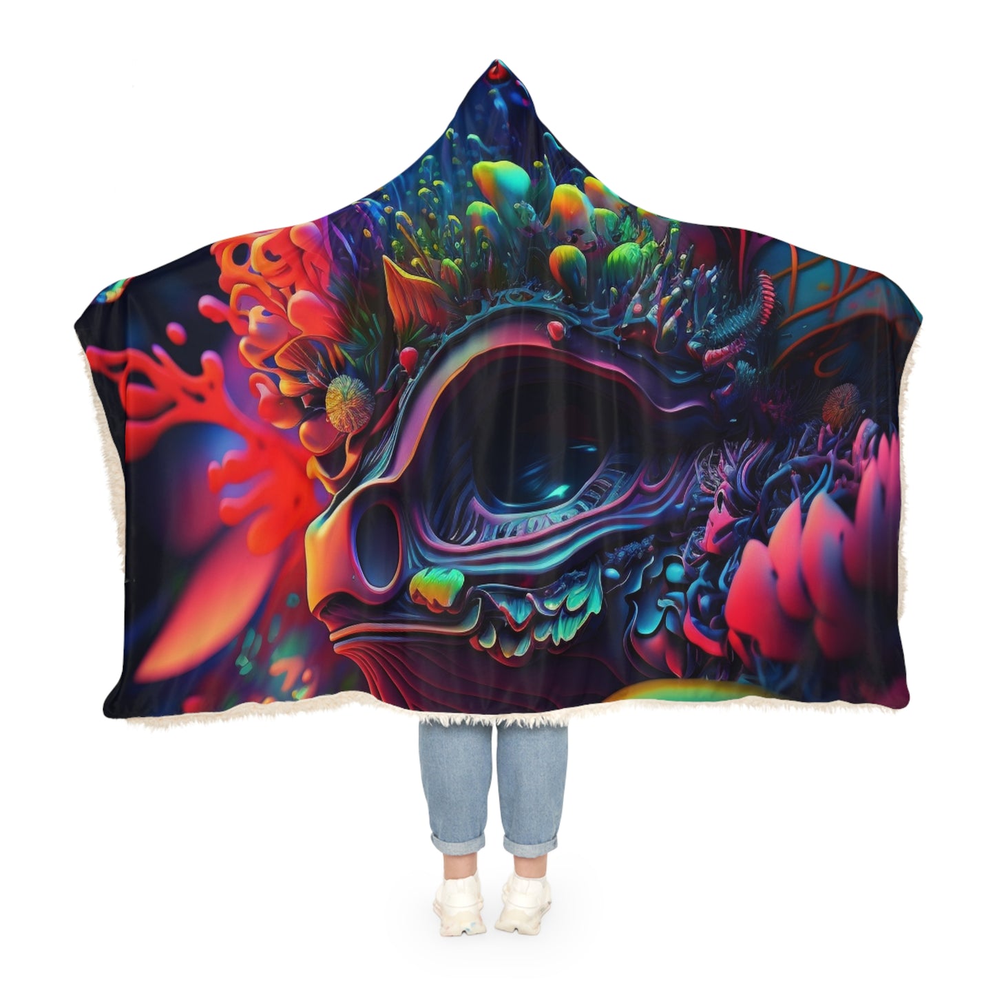 Snuggle Hooded Blanket Florescent Skull Death 2