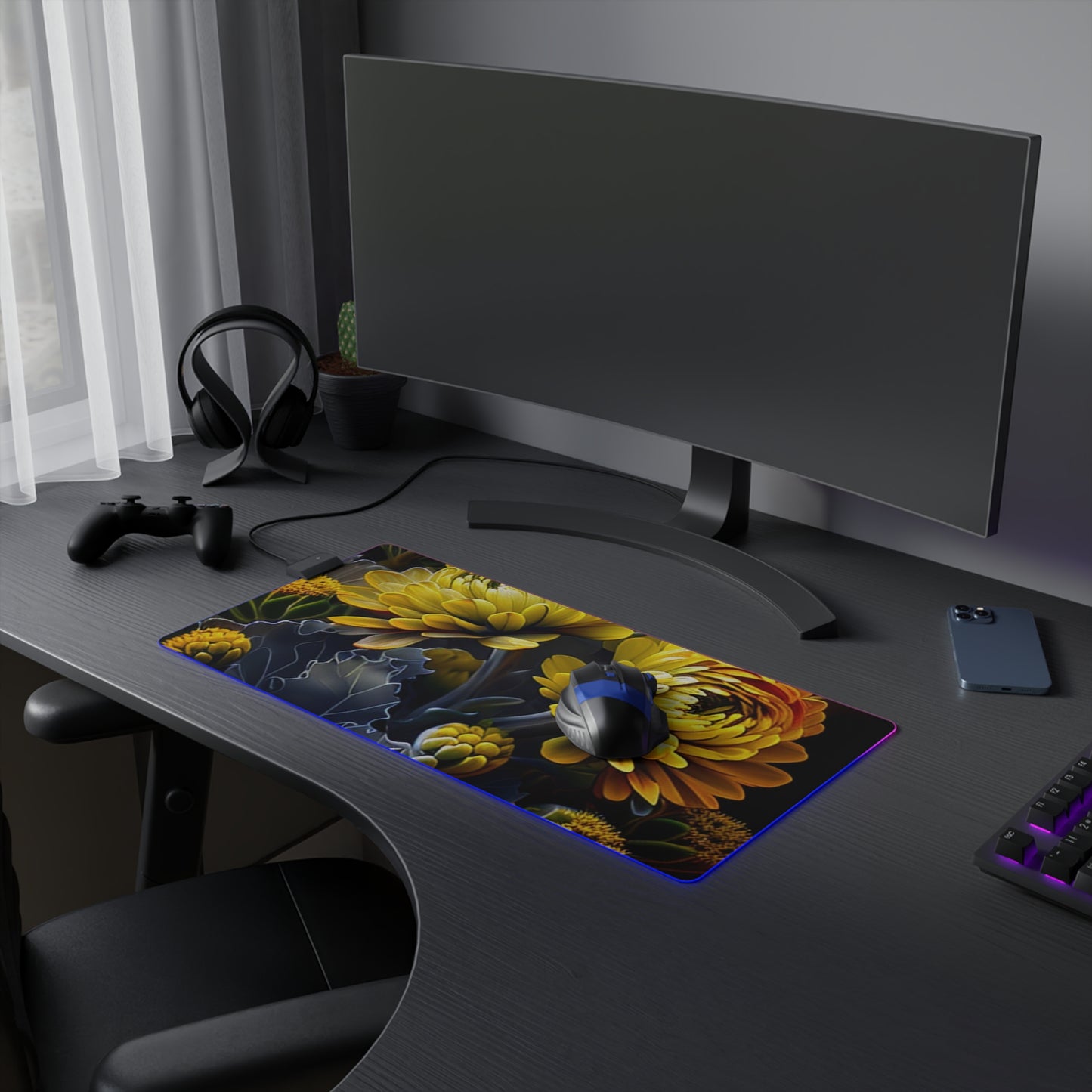 LED Gaming Mouse Pad Yellow Hermosas Flores Amarillas 1