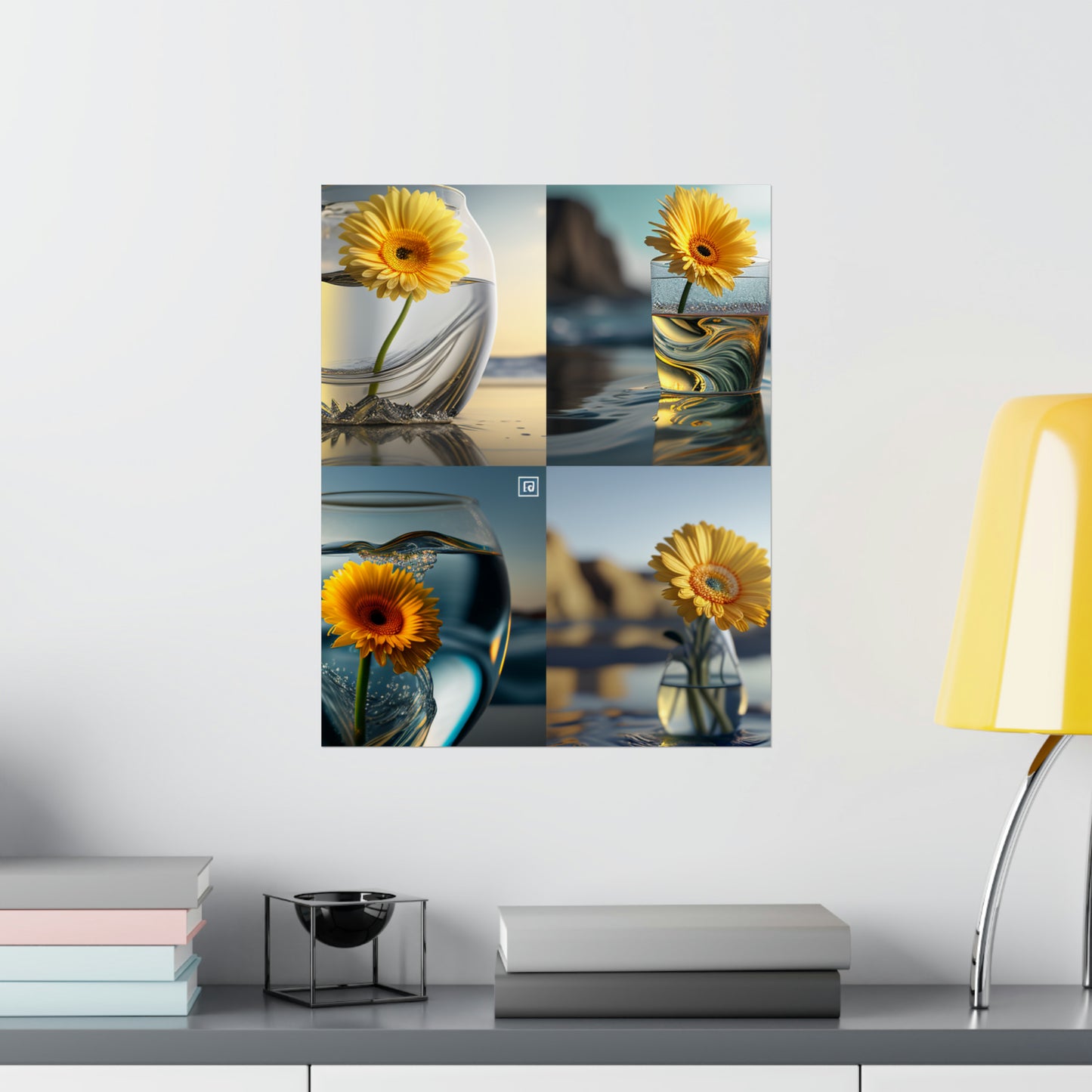 Premium Matte Vertical Posters yello Gerbera glass 5