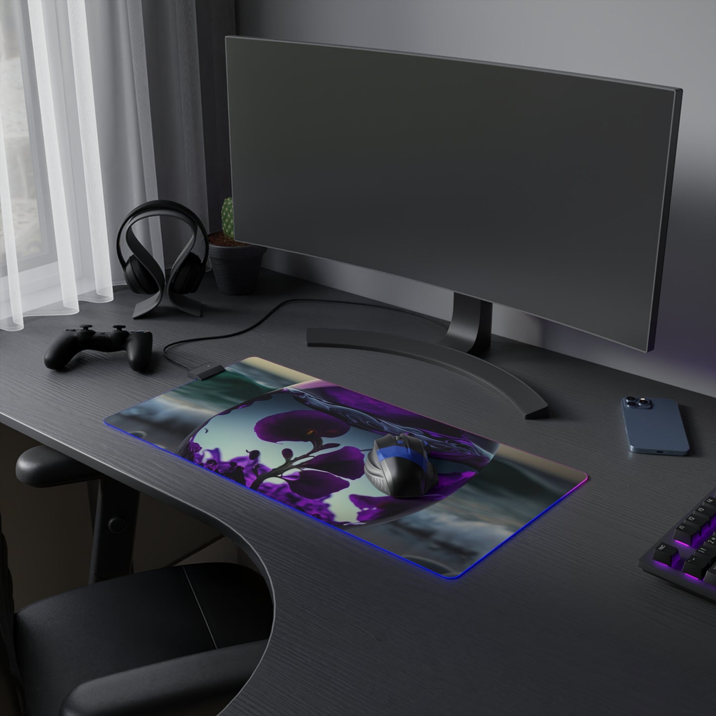 LED Gaming Mouse Pad Purple Sweet pea in a vase 4