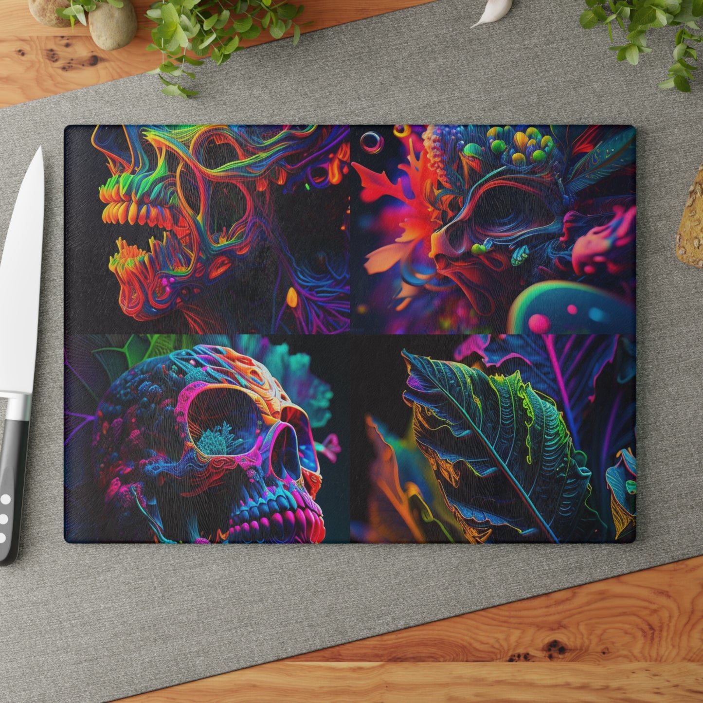 Glass Cutting Board Florescent Skull Death 5