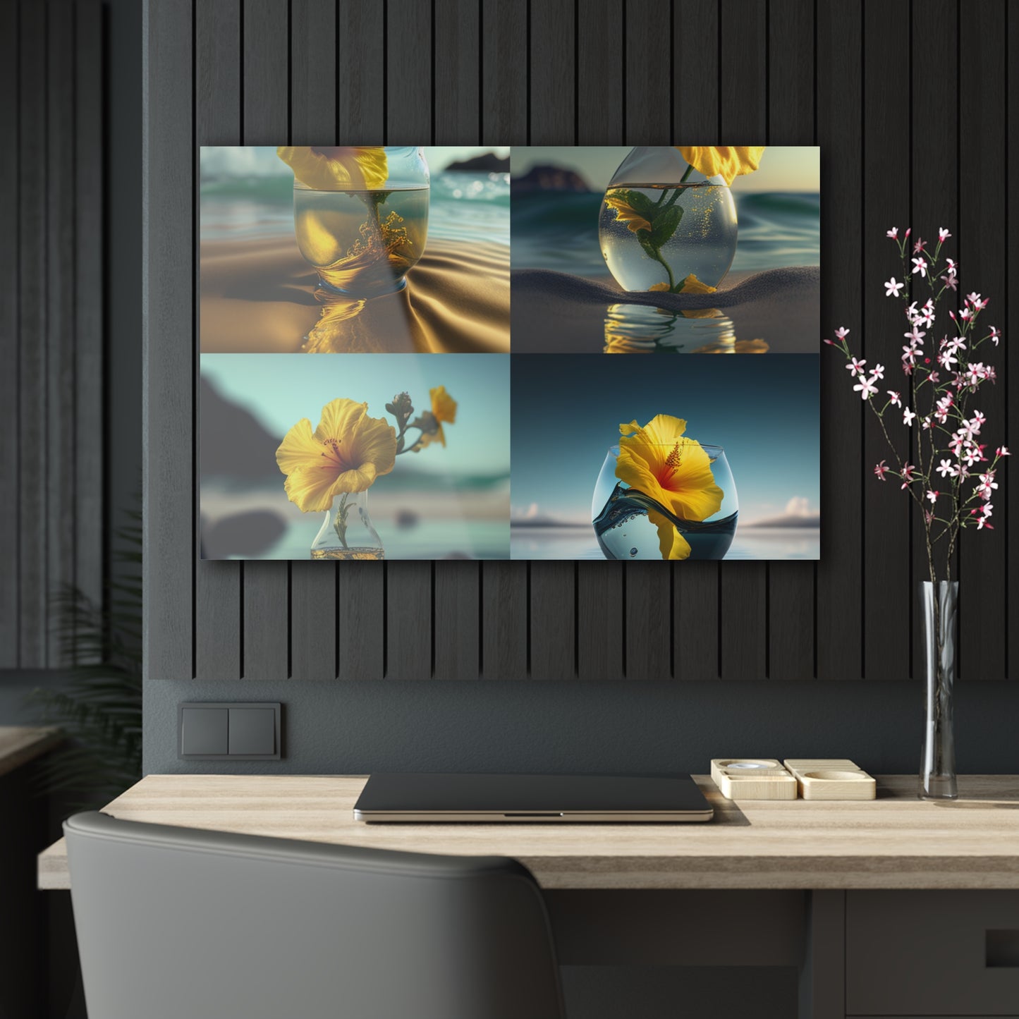 Acrylic Prints Yellow Hibiscus glass 5