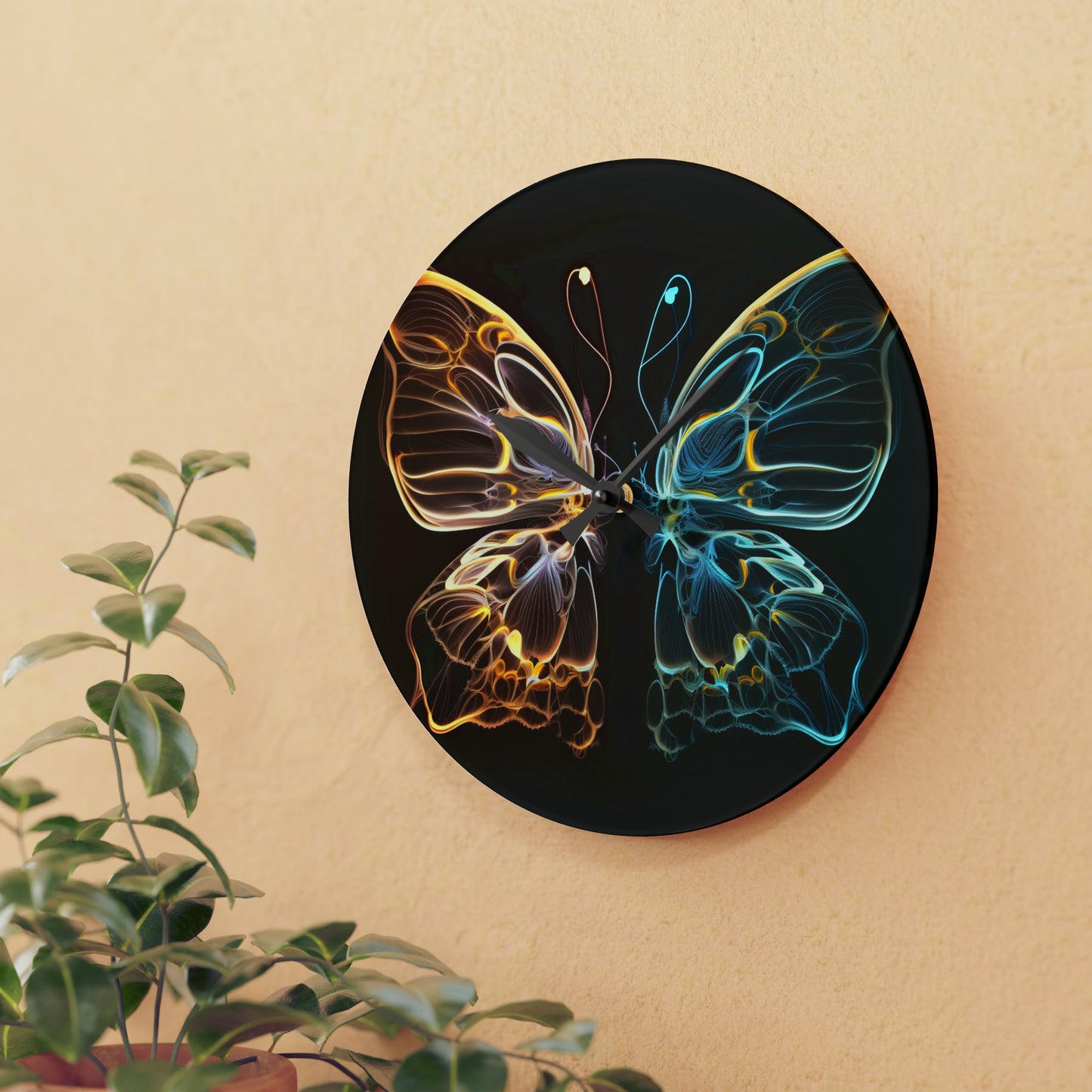 Acrylic Wall Clock Neon Glo Butterfly 3