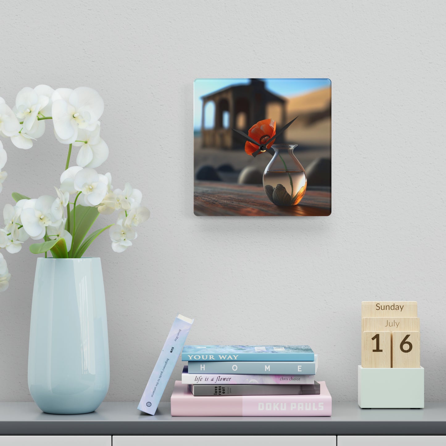 Acrylic Wall Clock Poppy in a Glass Vase 1