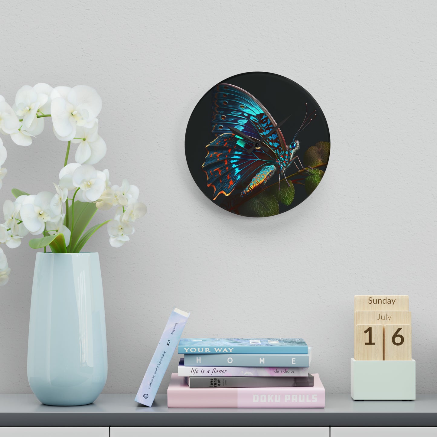 Acrylic Wall Clock Hue Neon Butterfly 2