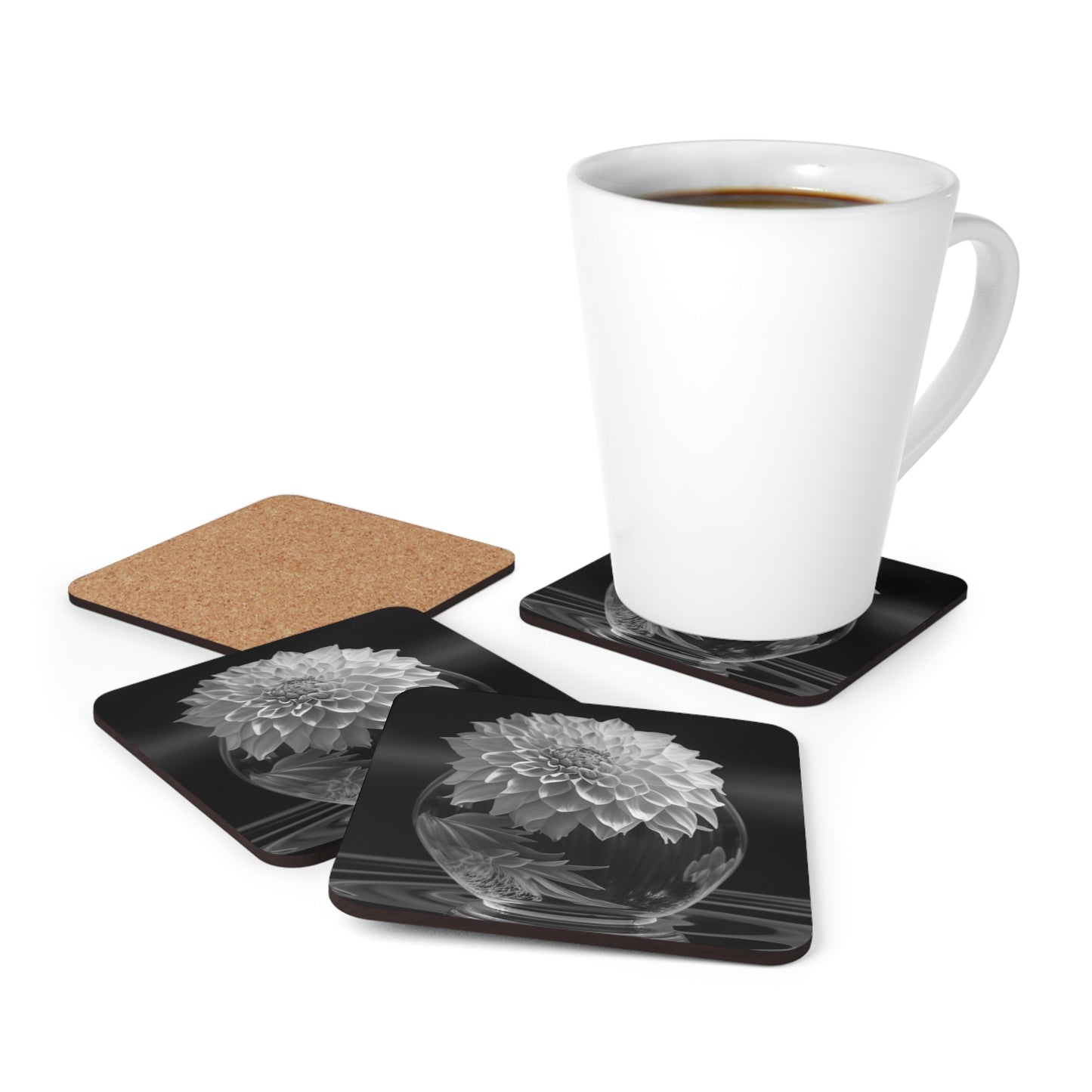 Corkwood Coaster Set White Dahlia 1