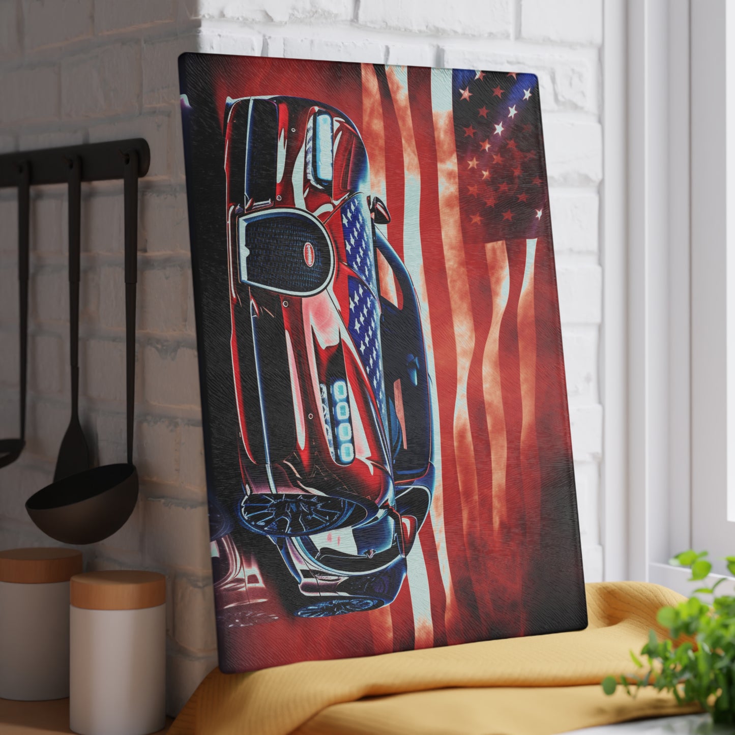 Glass Cutting Board Abstract American Flag Background Bugatti 3