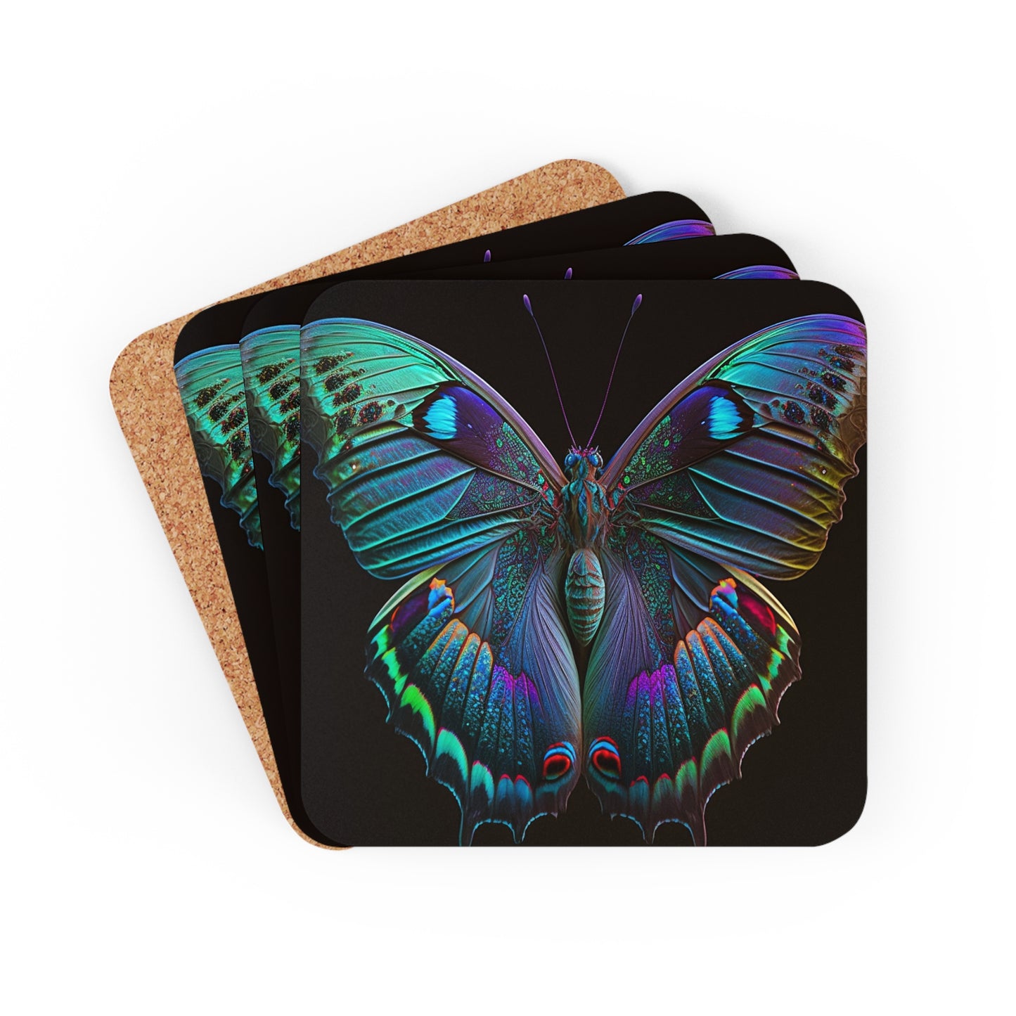 Corkwood Coaster Set Hue Neon Butterfly 4