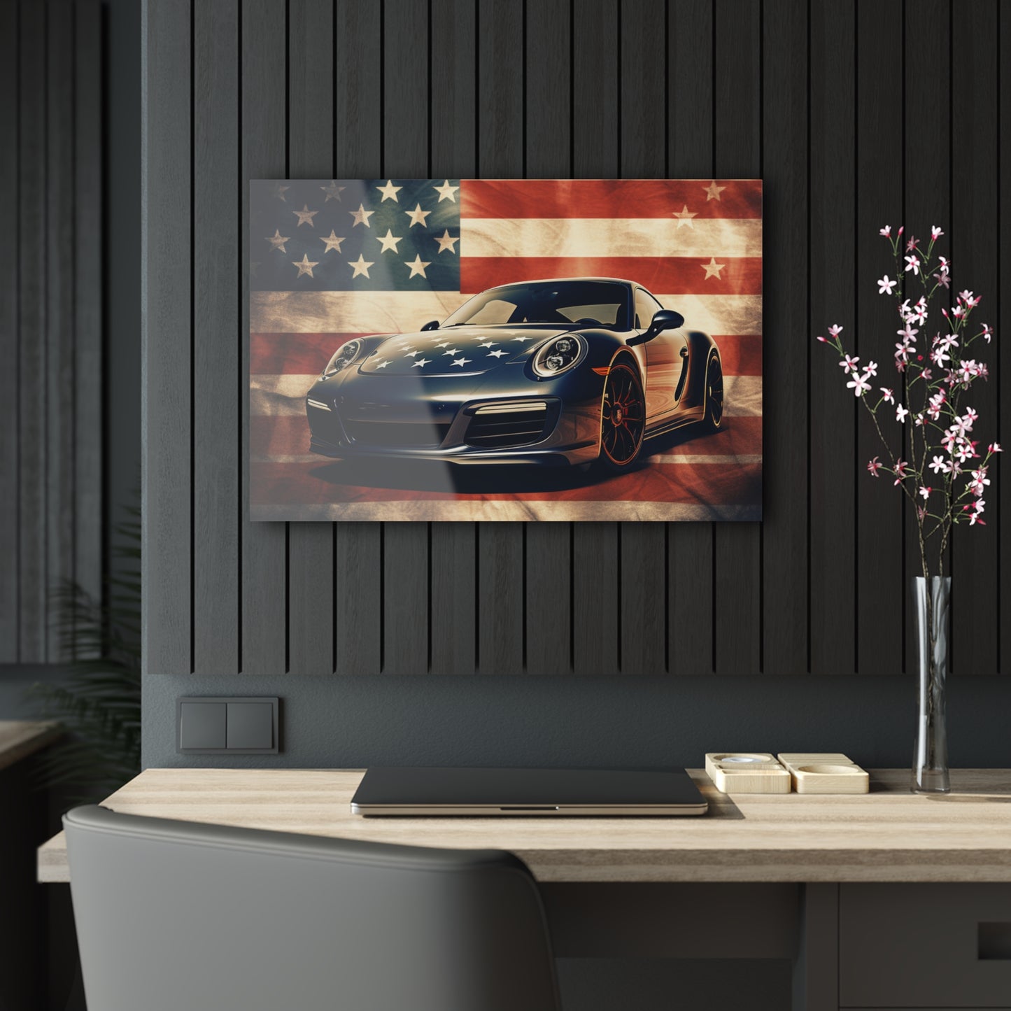 Acrylic Prints Abstract American Flag Background Porsche 3