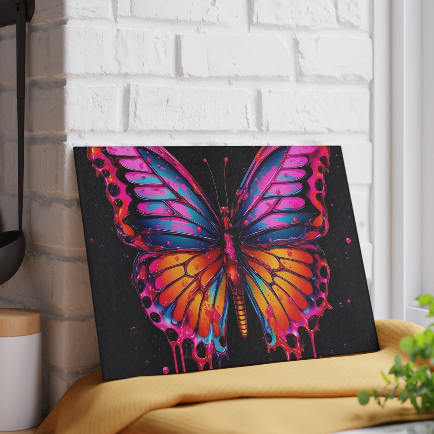 Glass Cutting Board Pink Butterfly Flair 1