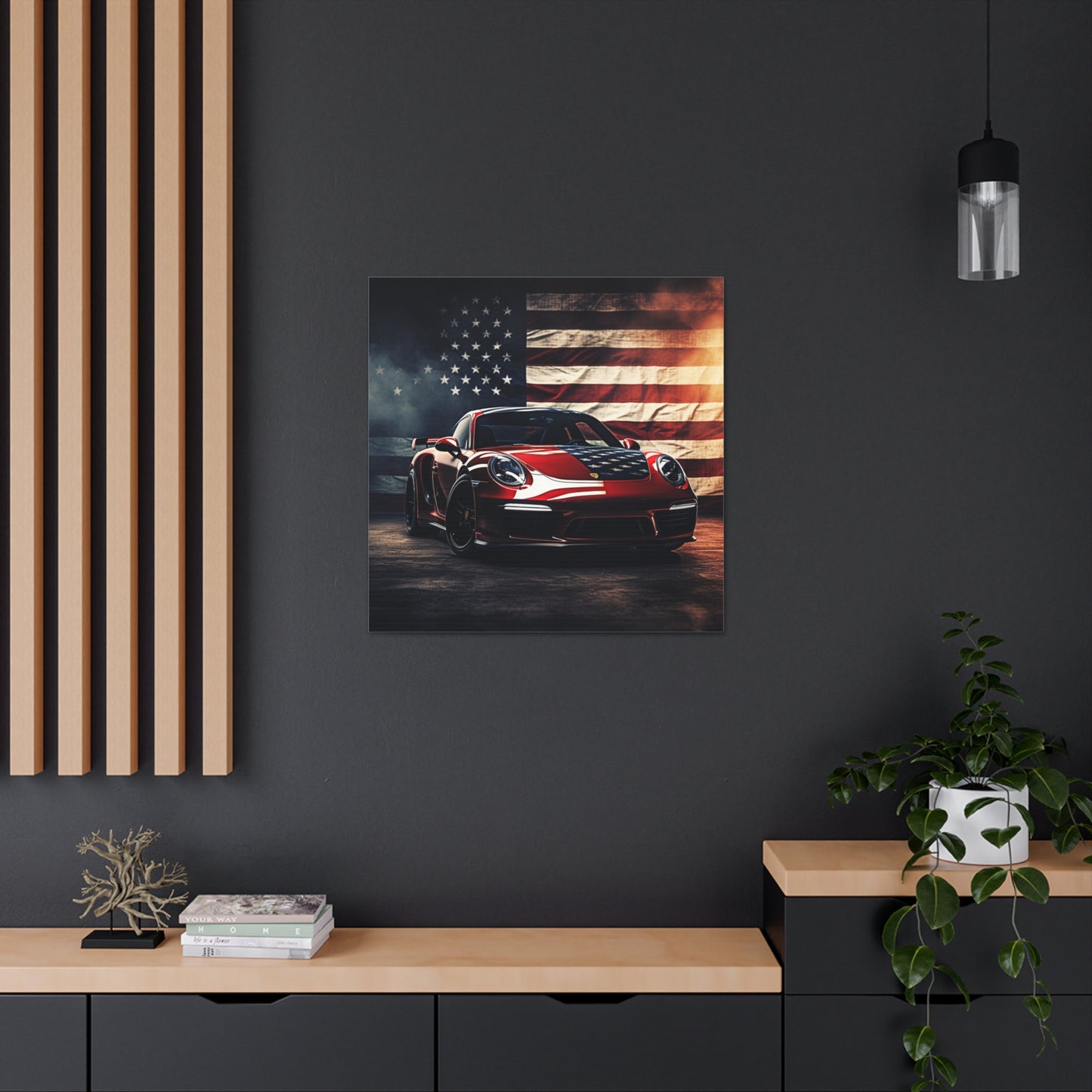 Canvas Gallery Wraps American Flag Background Porsche 2