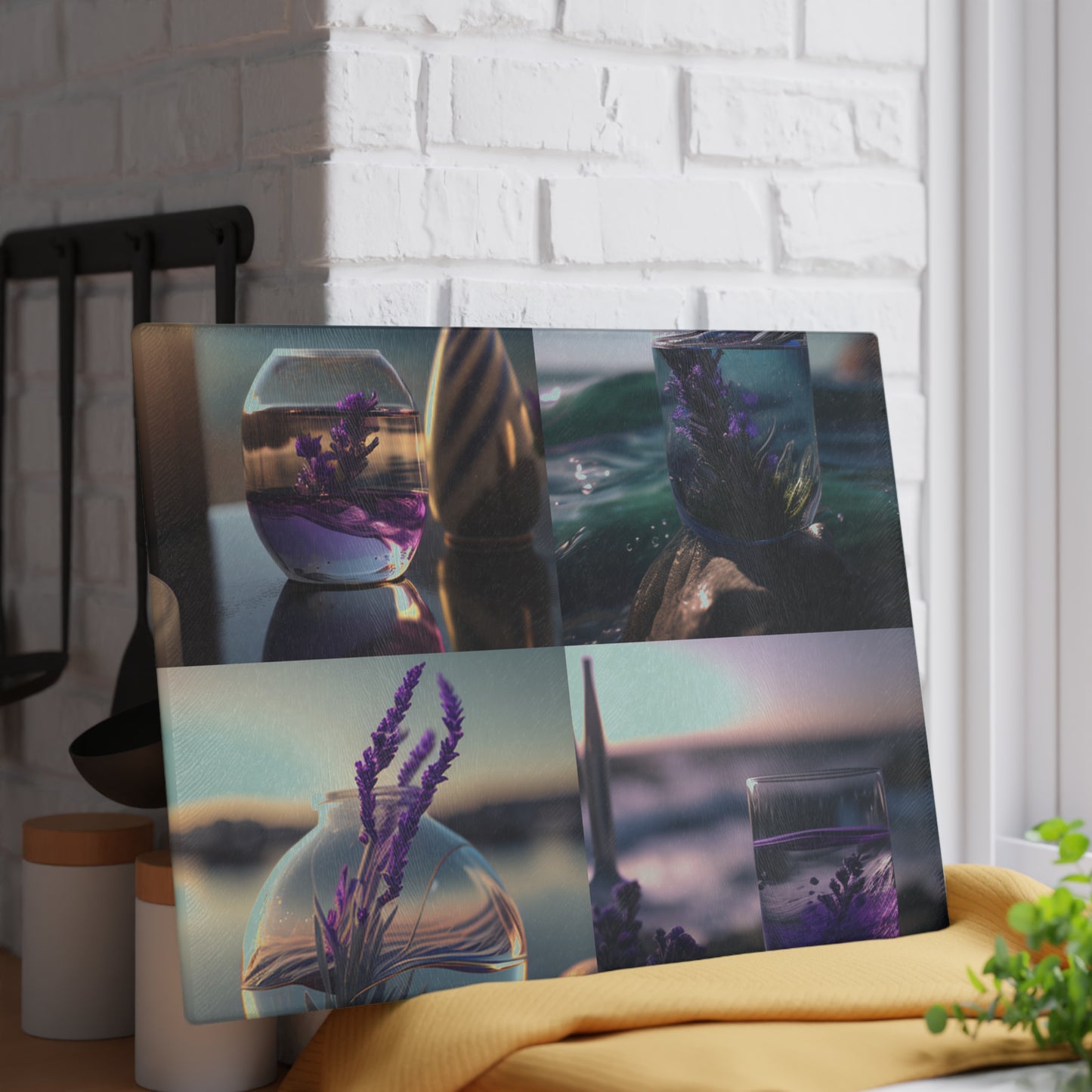 Glass Cutting Board Lavender in a vase 5