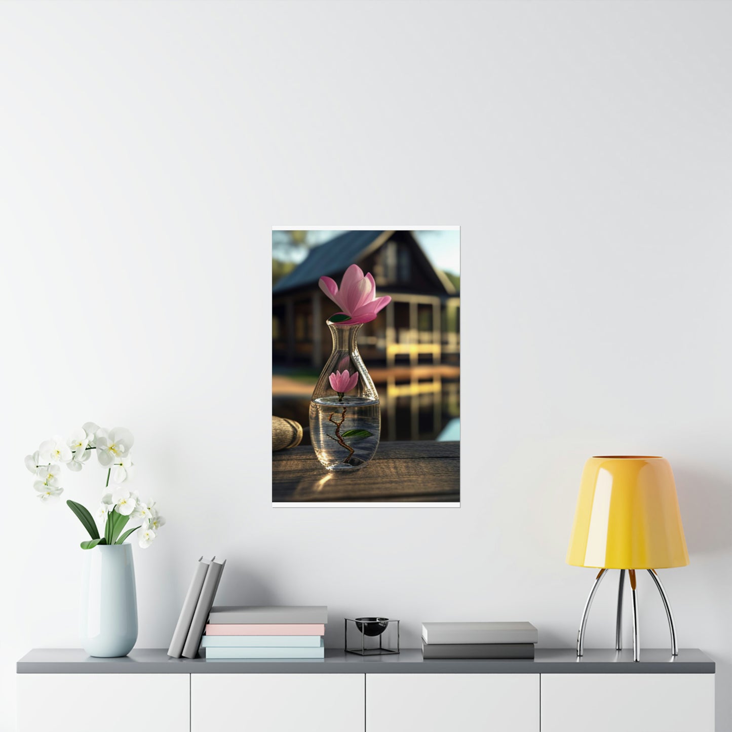 Premium Matte Vertical Posters Magnolia in a Glass vase 4