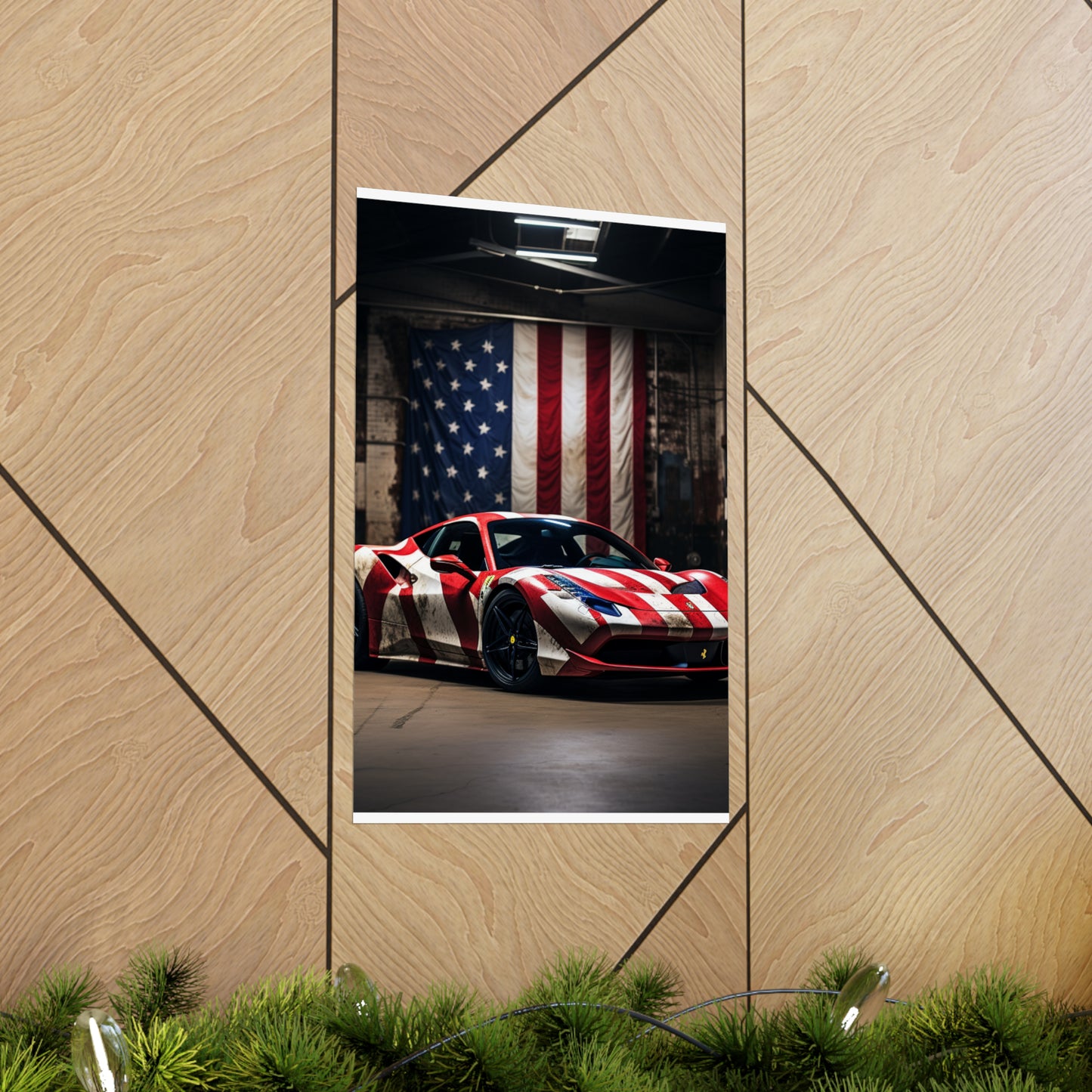 Premium Matte Vertical Posters American Flag Farrari 2