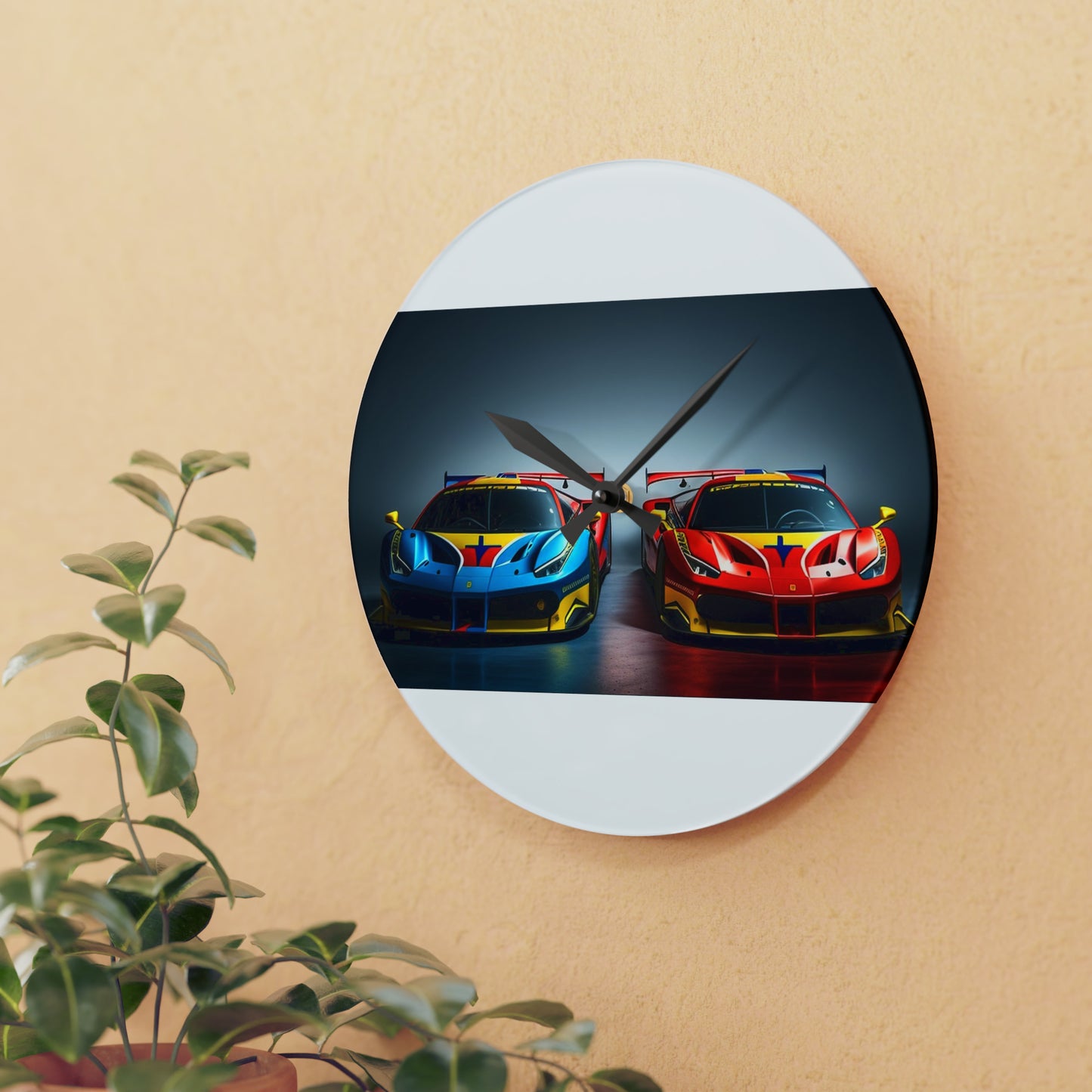 Acrylic Wall Clock Ferrari Red Blue 2