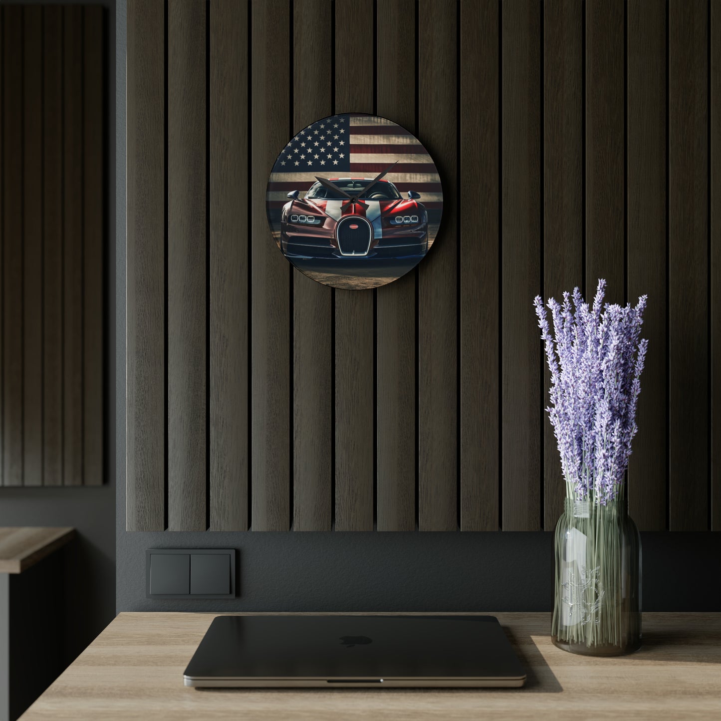 Acrylic Wall Clock Bugatti Flag 1