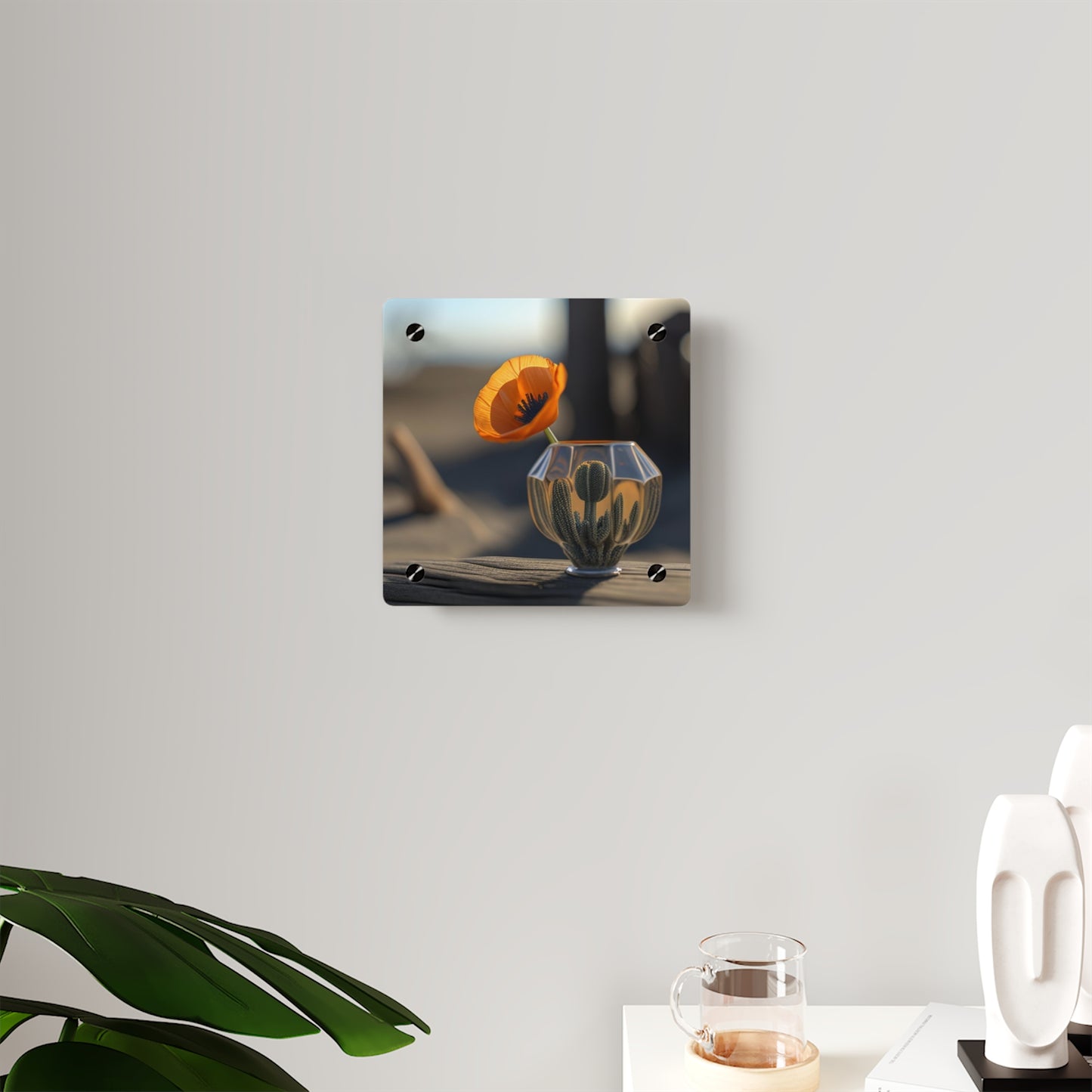 Acrylic Wall Art Panels Orange Poppy in a Vase 2