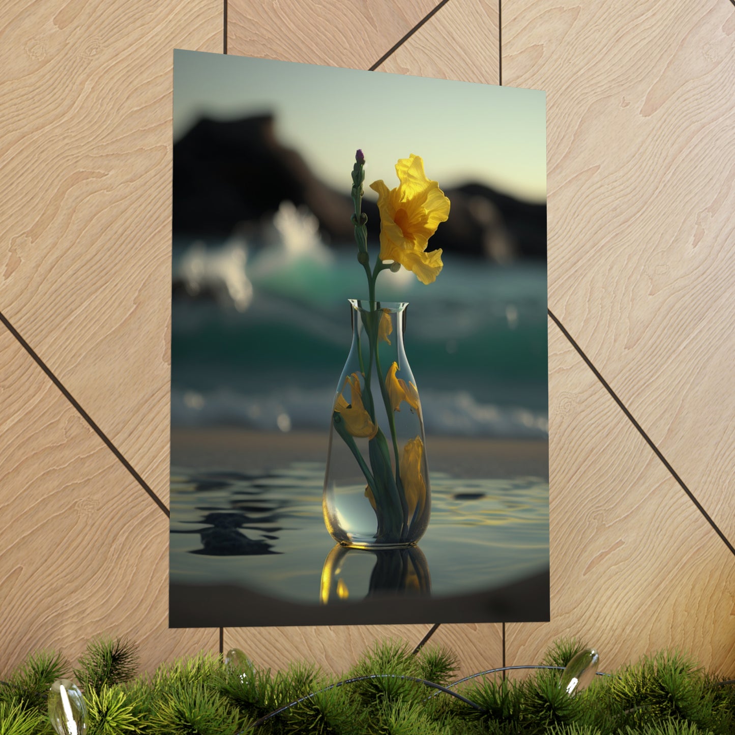 Premium Matte Vertical Posters Yellow Gladiolus glass 2