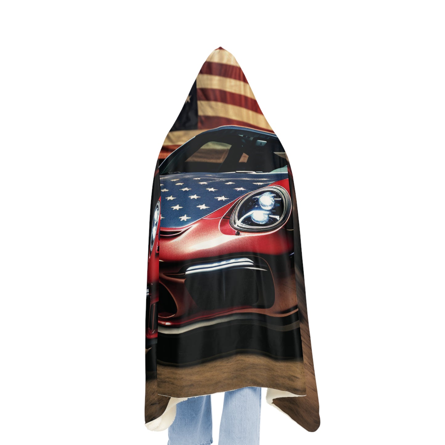 Snuggle Hooded Blanket American Flag Background Porsche 1