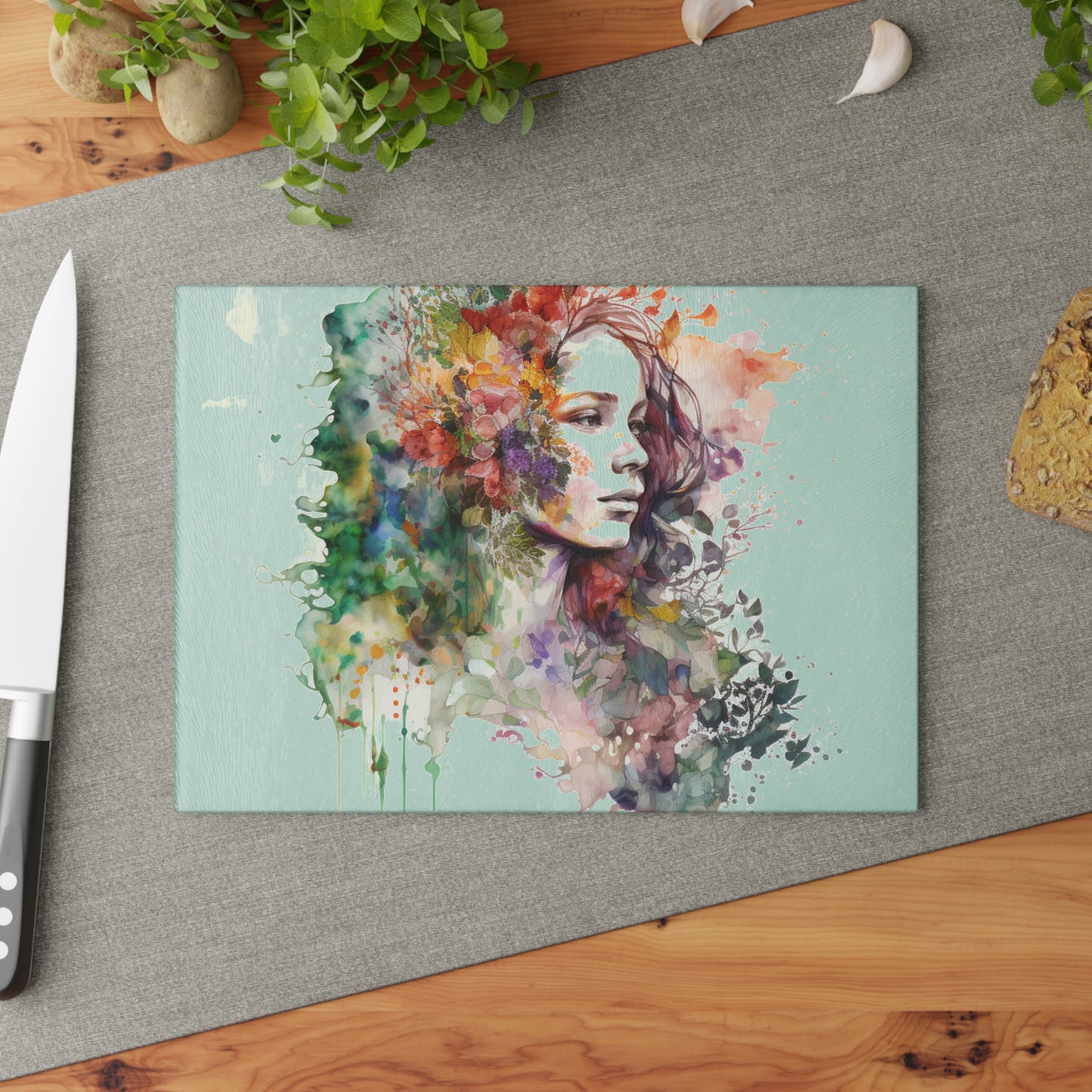 Glass Cutting Board Mother Nature Bright Spring Colors Realistic Watercolor 3