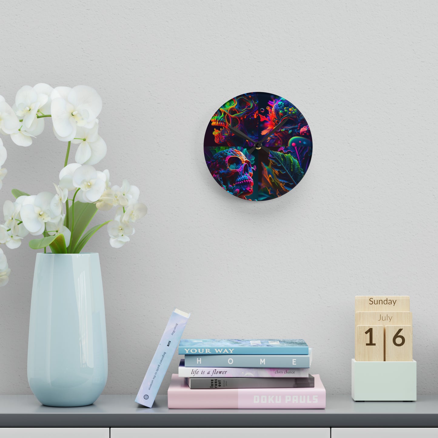 Acrylic Wall Clock Florescent Skull Death 5