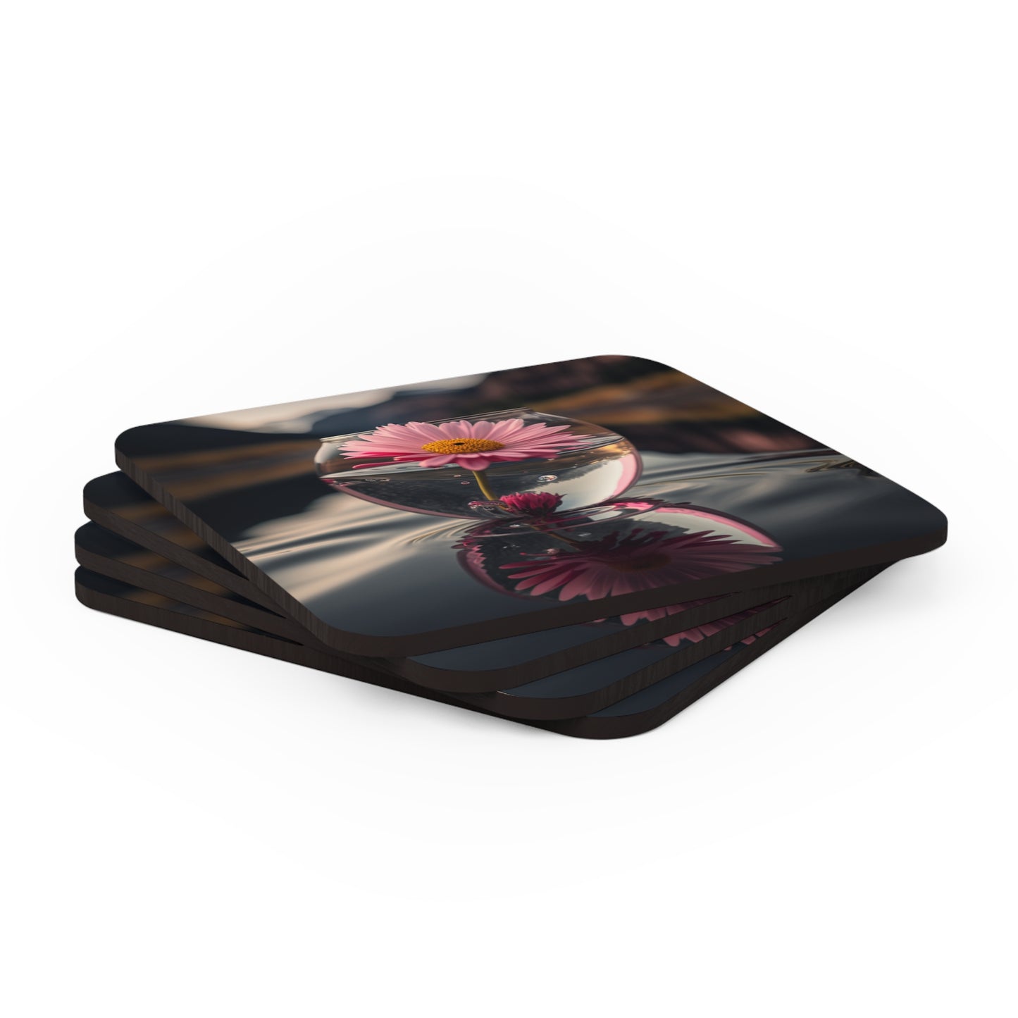 Corkwood Coaster Set Daisy in a vase 2