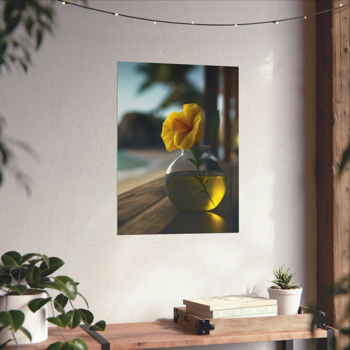 Premium Matte Vertical Posters Yellow Hibiscus Wood 3