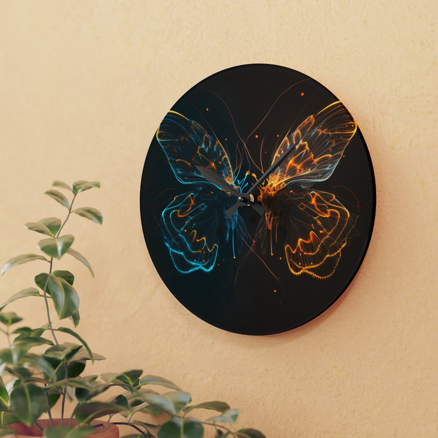 Acrylic Wall Clock Neon Glo Butterfly 1