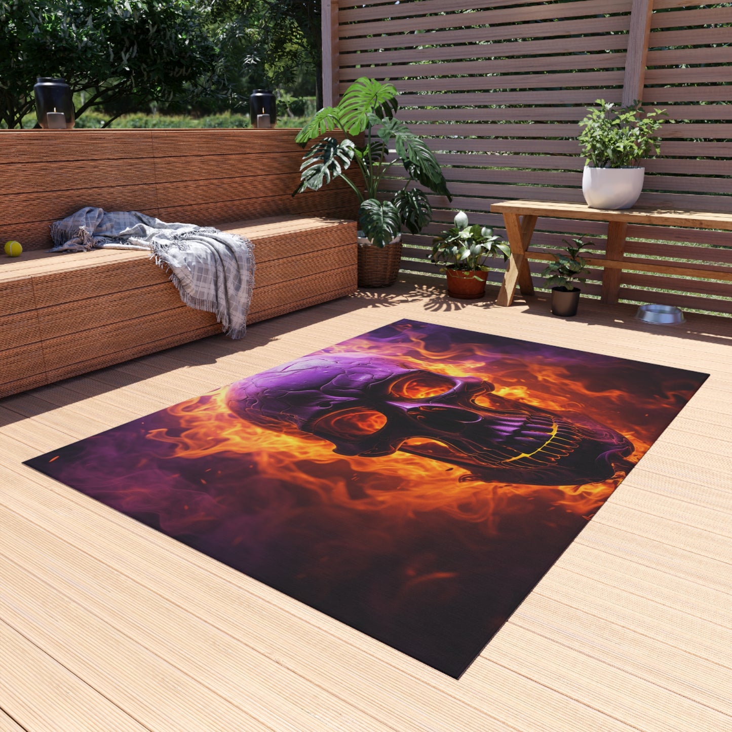 Outdoor Rug  Skull Flames 3