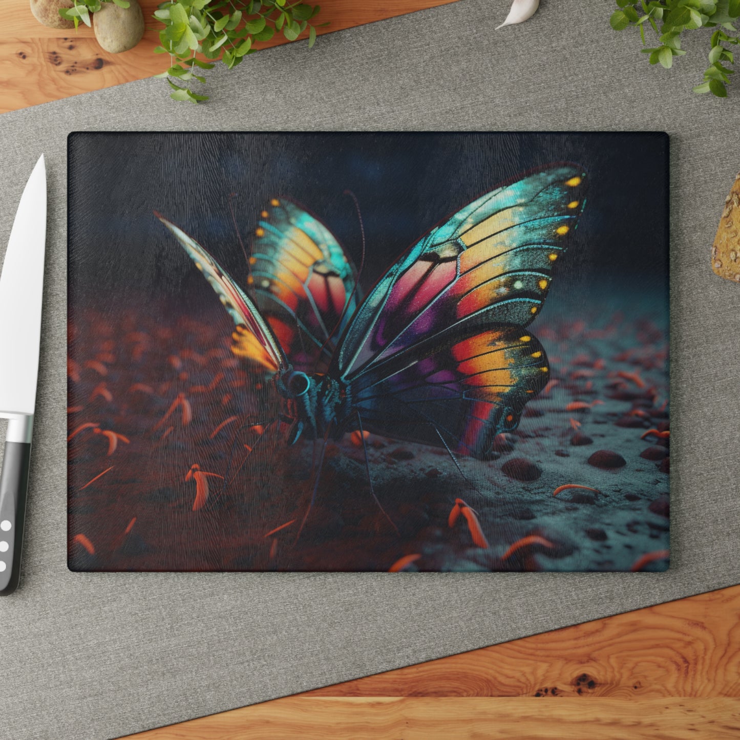 Glass Cutting Board Hyper Colorful Butterfly Macro 1