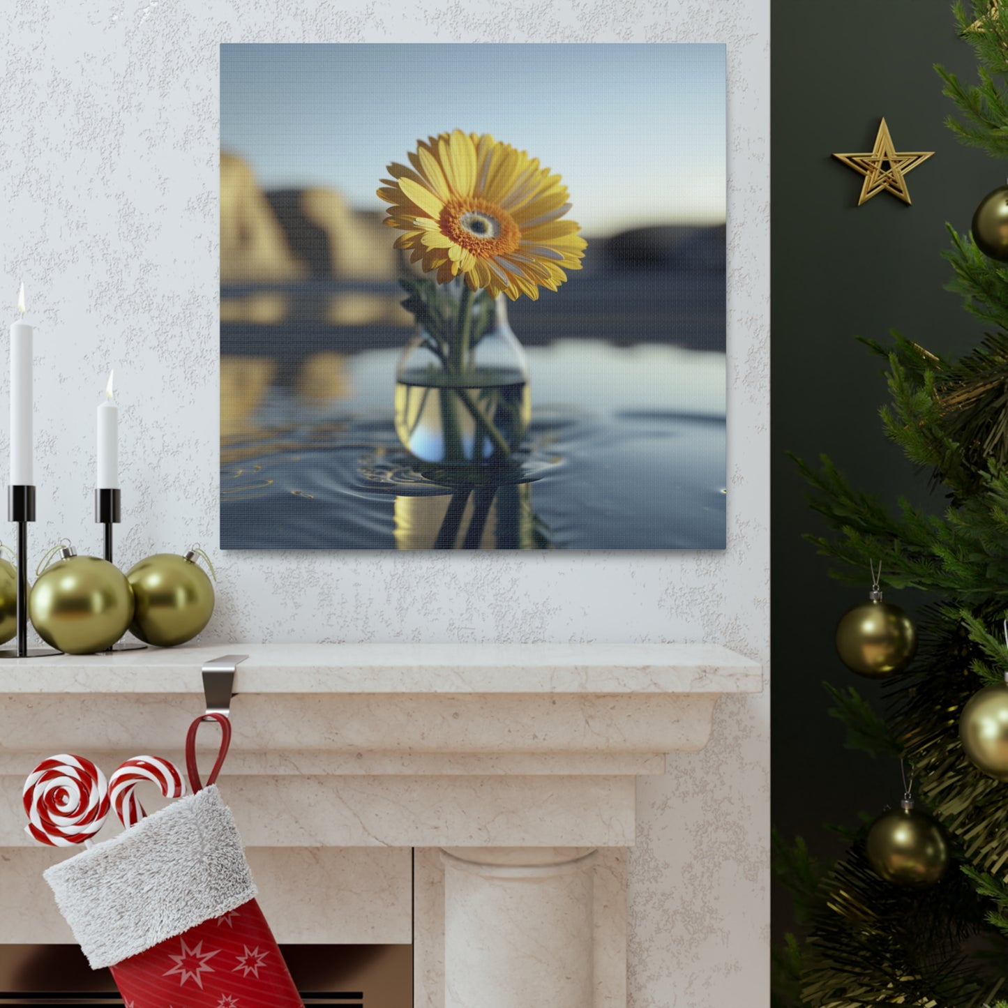 Canvas Gallery Wraps yello Gerbera glass 4